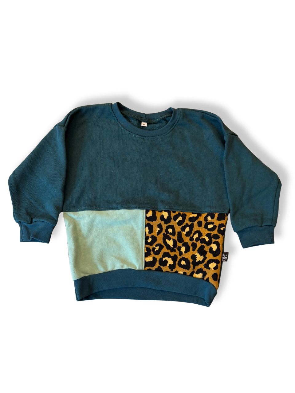 Sweatshirt Dunkelgrün mit leopardenmuster Gr.98 | Min Zwirn