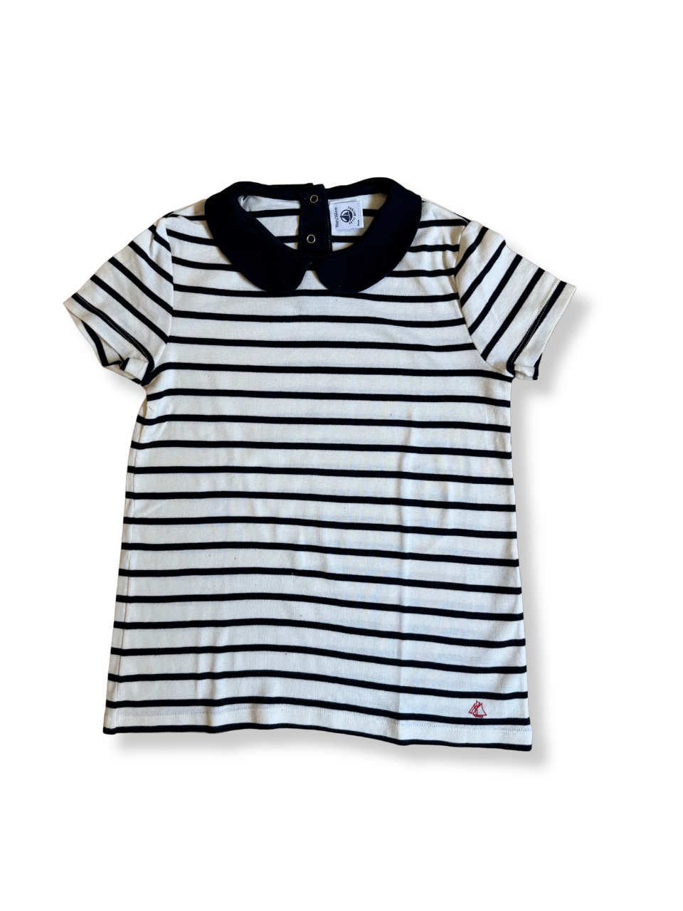 T-Shirt blau-weiß geringelt mit Bubikragen Gr.10 | Petit Bateau