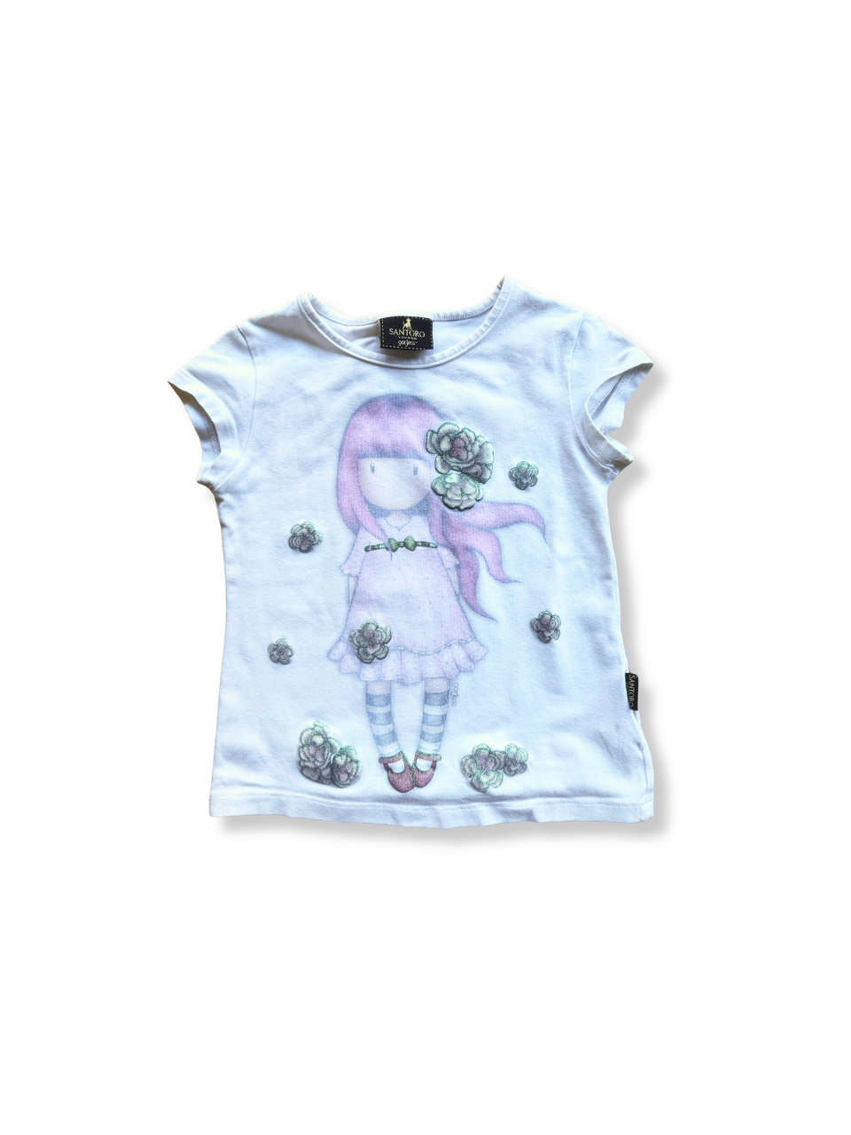 T-Shirt Mädchen weiß mit Glitzerblumen Gr.6 | Santoro
