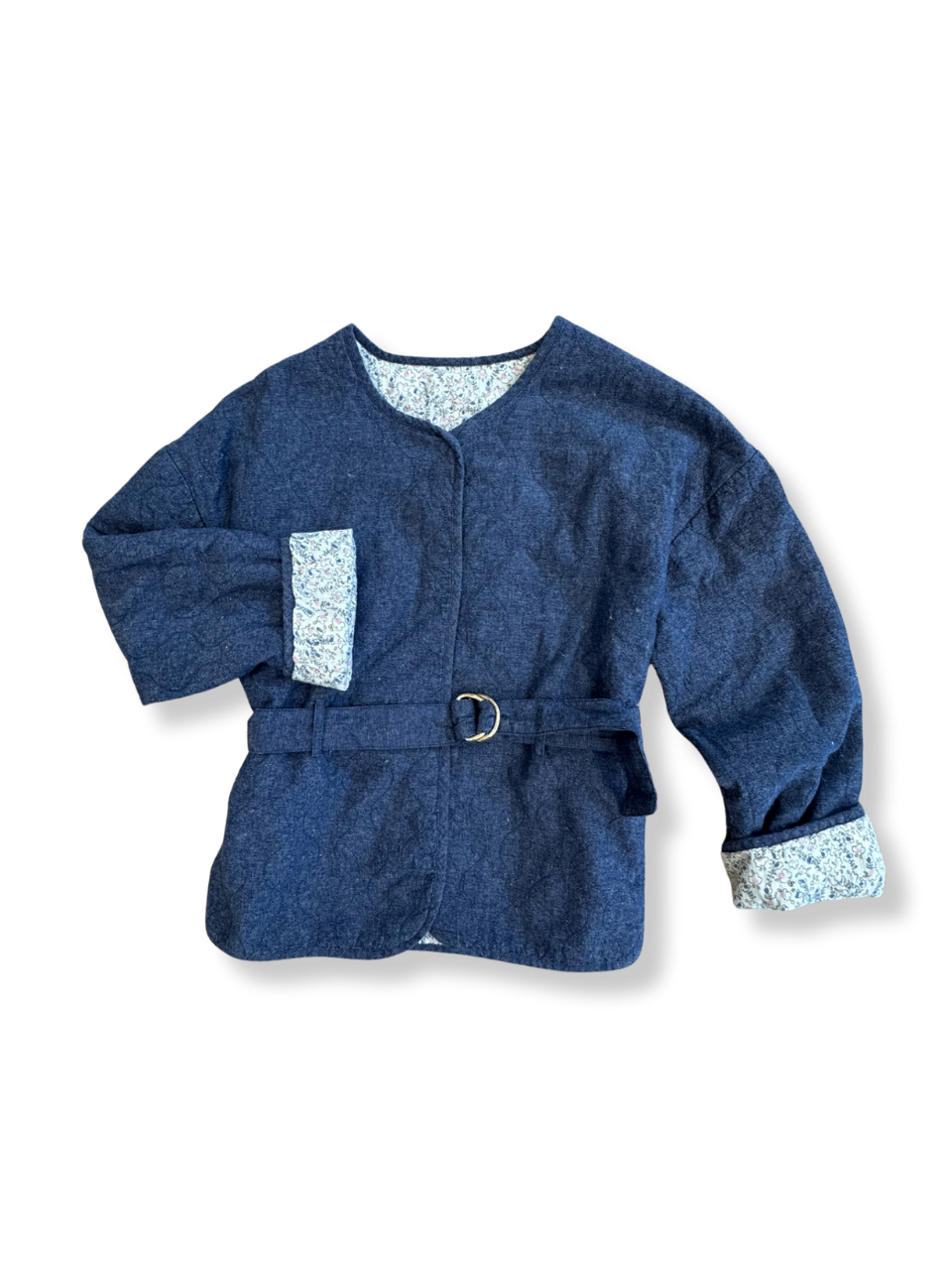 Steppjacke wattiert Mädchen denim, Blumenmuster (innen) Gr.10 | Cyrillus