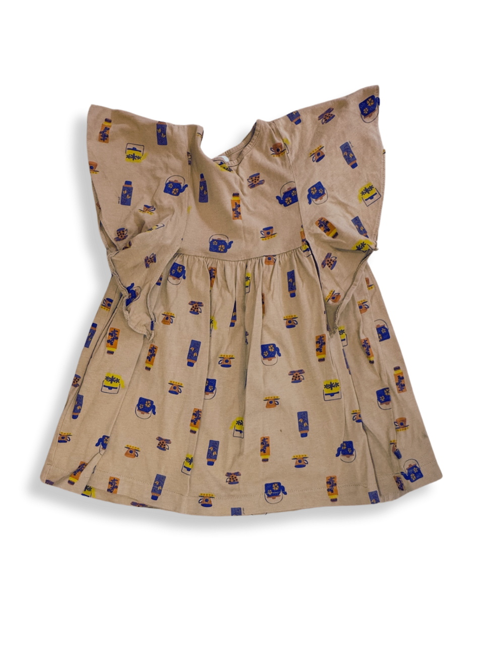 Jersey-Kleid Ocker mit buntem Muster Gr.92/98 | oeuf