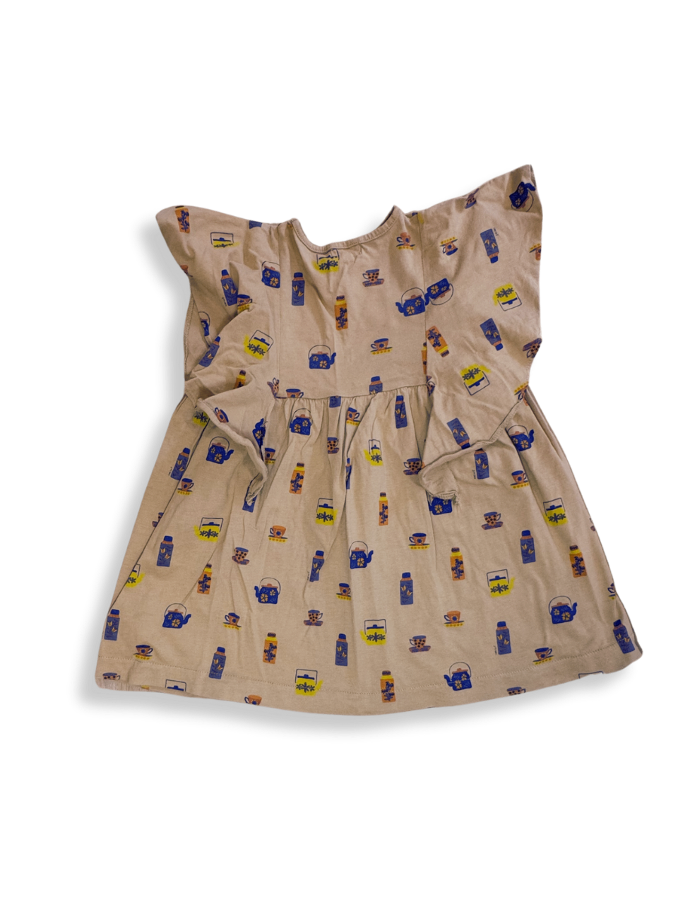 Jersey-Kleid Ocker mit buntem Muster Gr.92/98 | oeuf