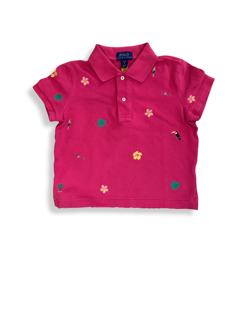 Poloshirt Rot mit gestickten Blüten Gr.7 | Polo Ralph Lauren