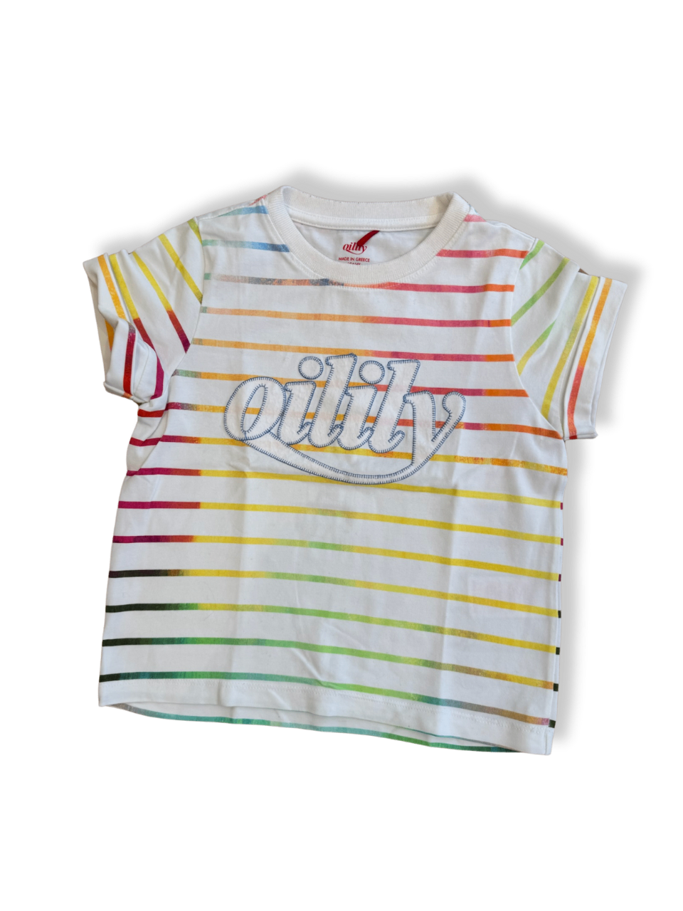 T-Shirt Weiß mit bunten Streifen Gr.104 | Qilily