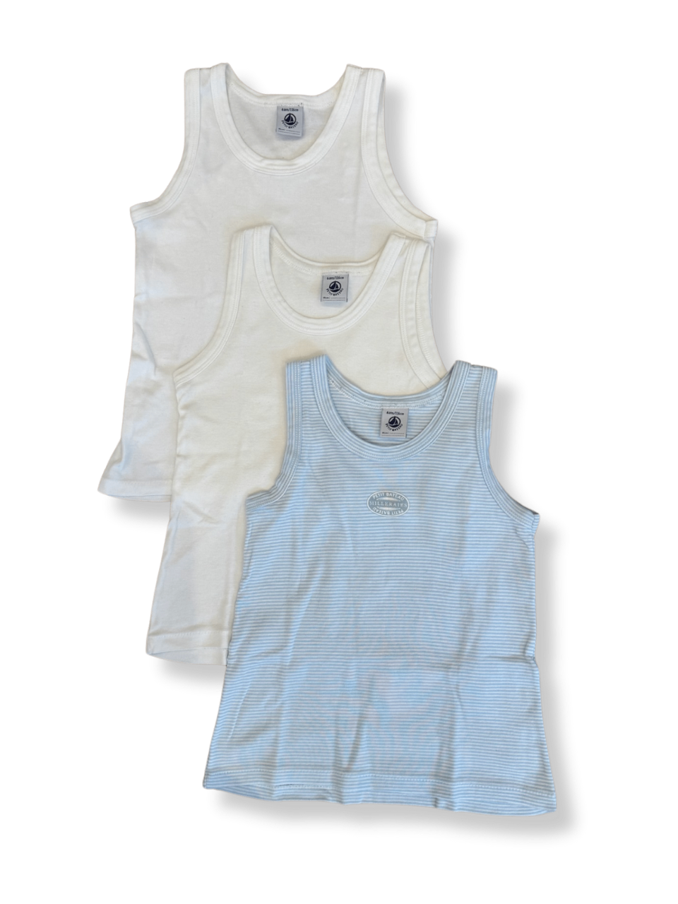 Set: 3x Unterhemd Jungen Hellblau, Weiß Gr.116 | Petit Bateau
