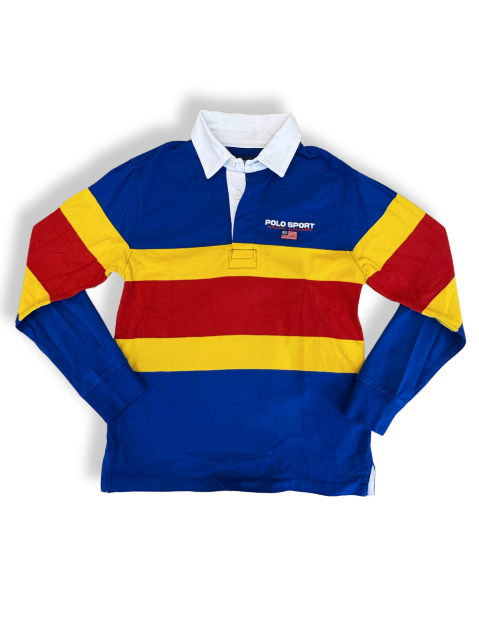 Langärmiges Poloshirt Blockstreifen: Blau, Rot, Gelb Gr.10-12 | Polo Sport