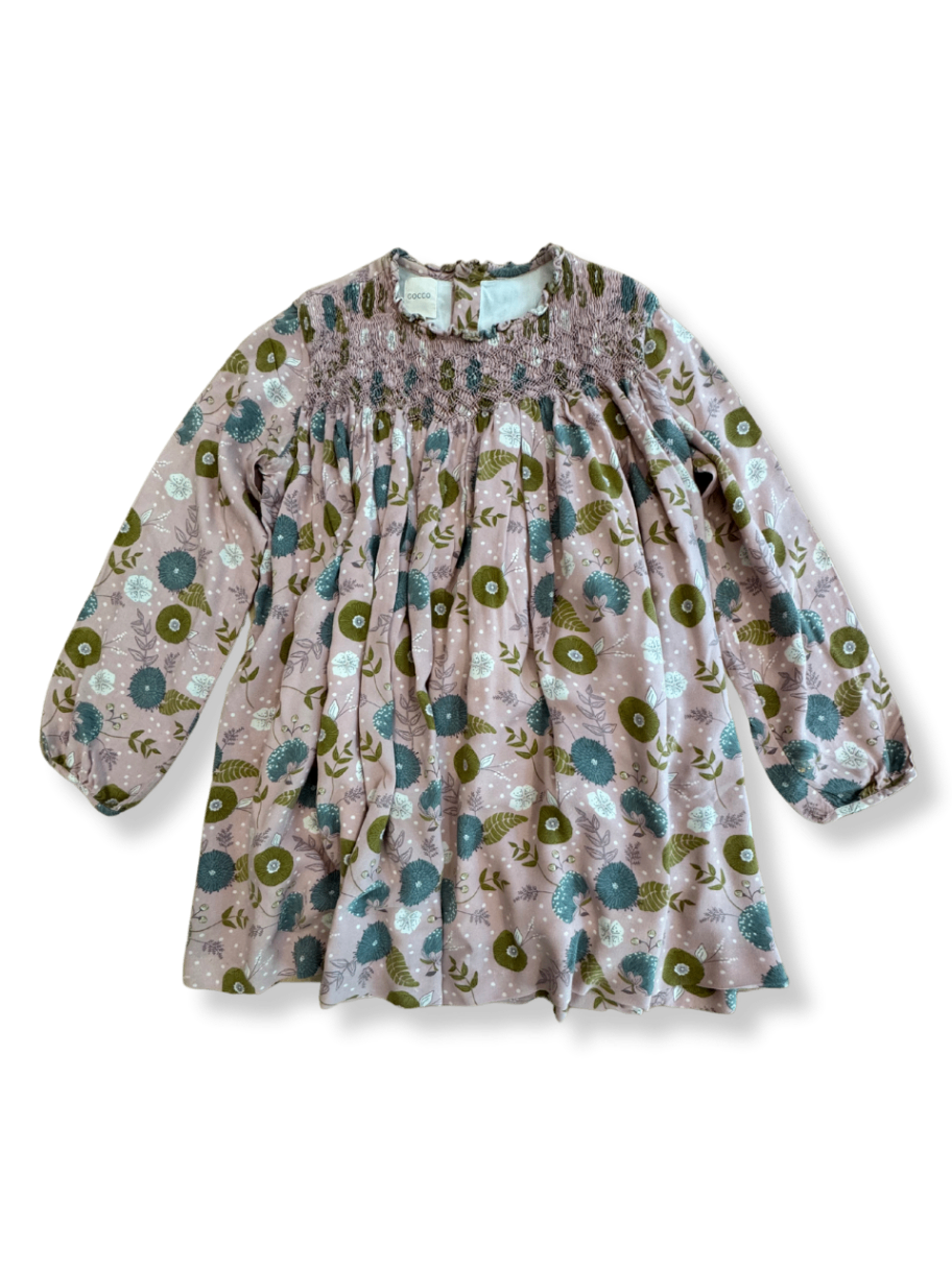 Kleid Mädchen Pastellrosa mit Blumenmuster Gr.5-6 | Cocco