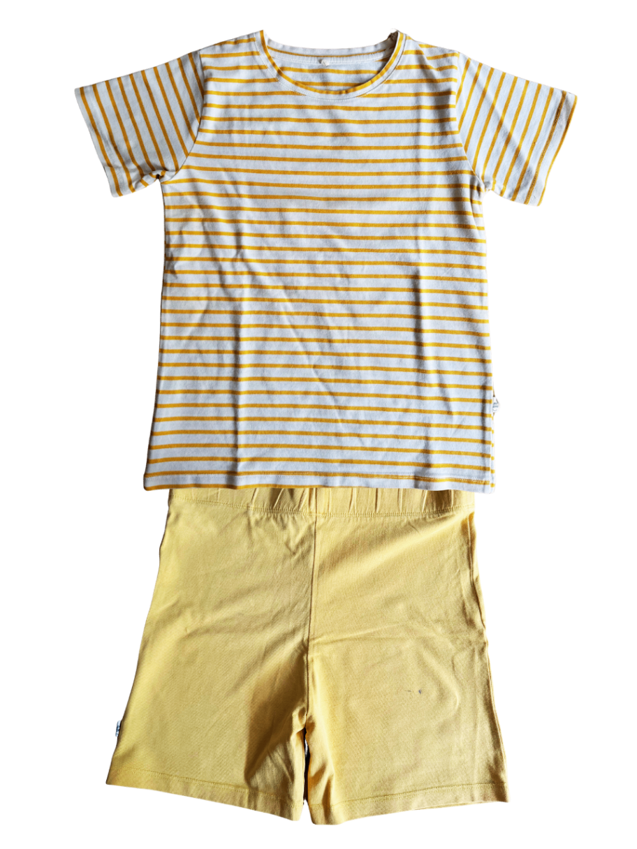 Sommer-Pyjama kurz Gelb-Weiß gestreift Gr.134 | Bonpoint