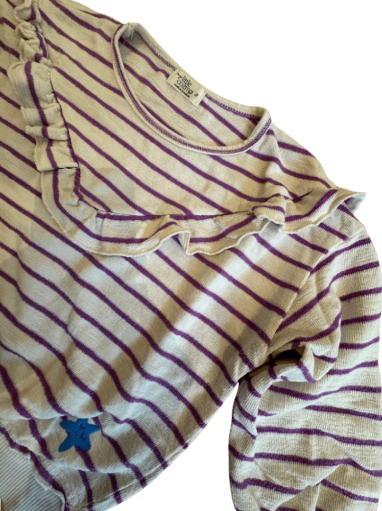 Langarmshirt Beige mit lila Streifen Gr.98 | Little Cozmo