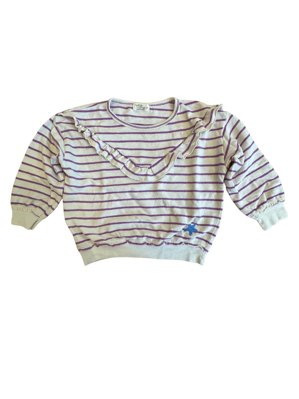 Langarmshirt Beige mit lila Streifen Gr.98 | Little Cozmo