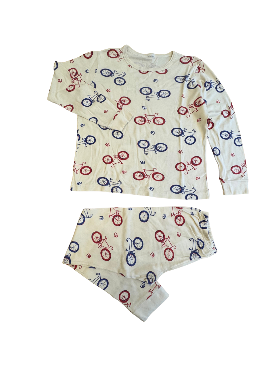 Pyjama Set Creme mit Fahrrad-Muster in Rot und Blau Gr.10 | Bonpoint