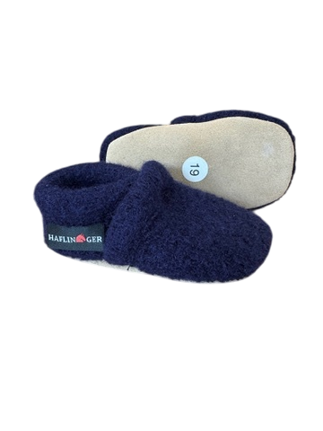 Hausschuh baby Mod. "Lorenz uni" Wolle blau Gr.19 | Haflinger