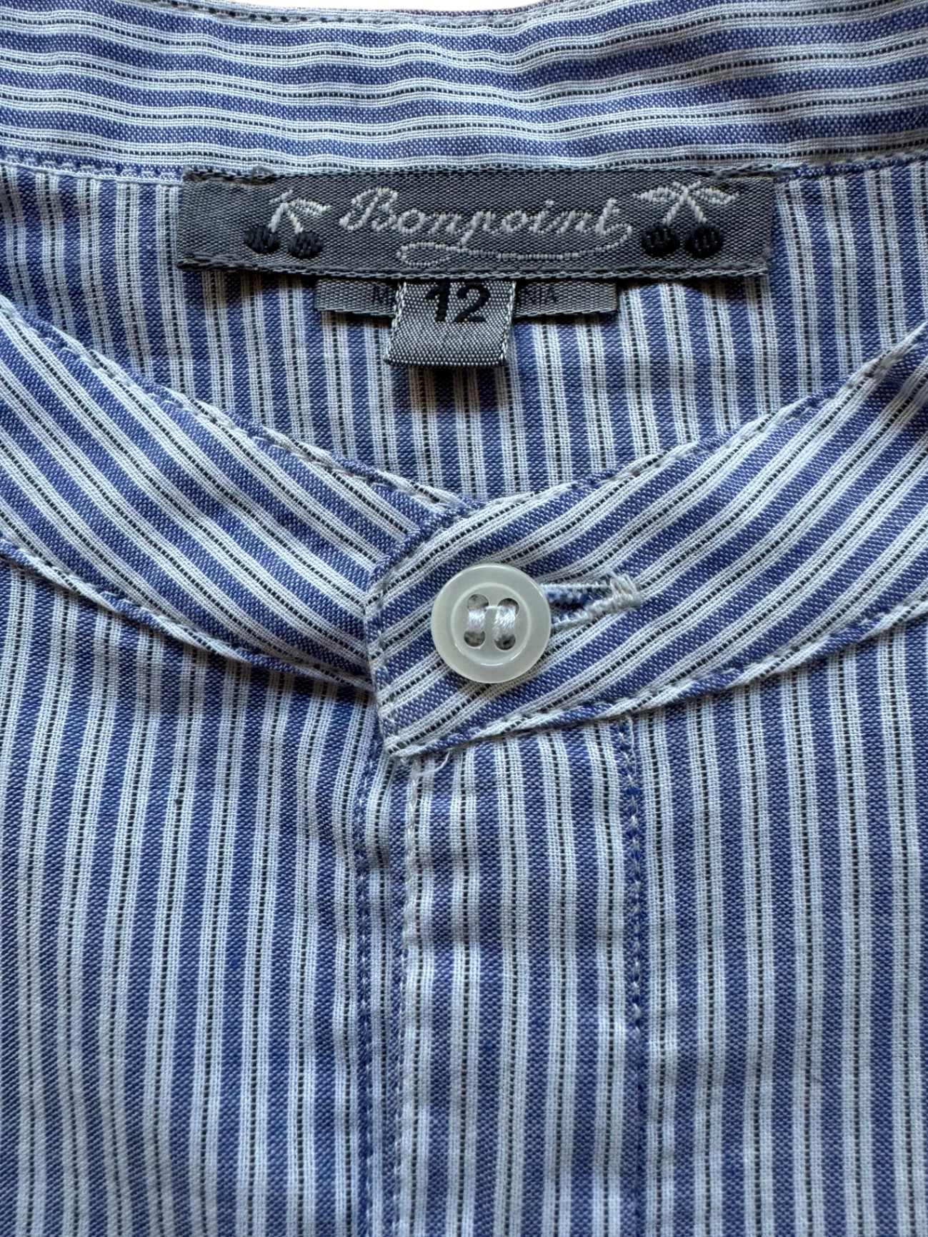 Hemd Rundkragen Blau mit feinen Streifen Gr.12 | Bonpoint