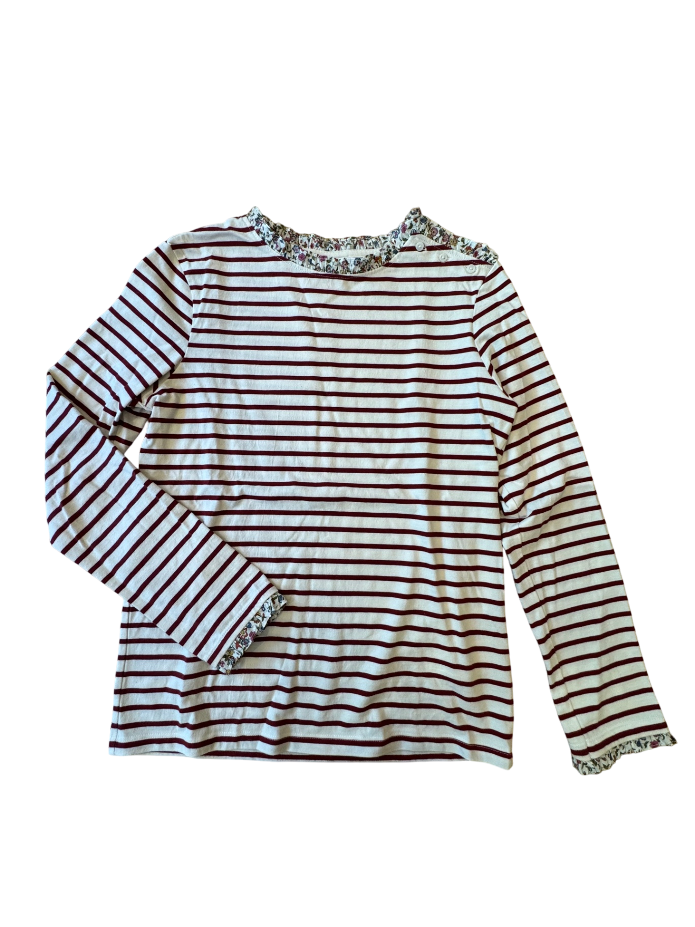 Langarmshirt Mädchen Weiß mit roten Streifen und Plissee-Kragen Gr.14 | Cyrillus