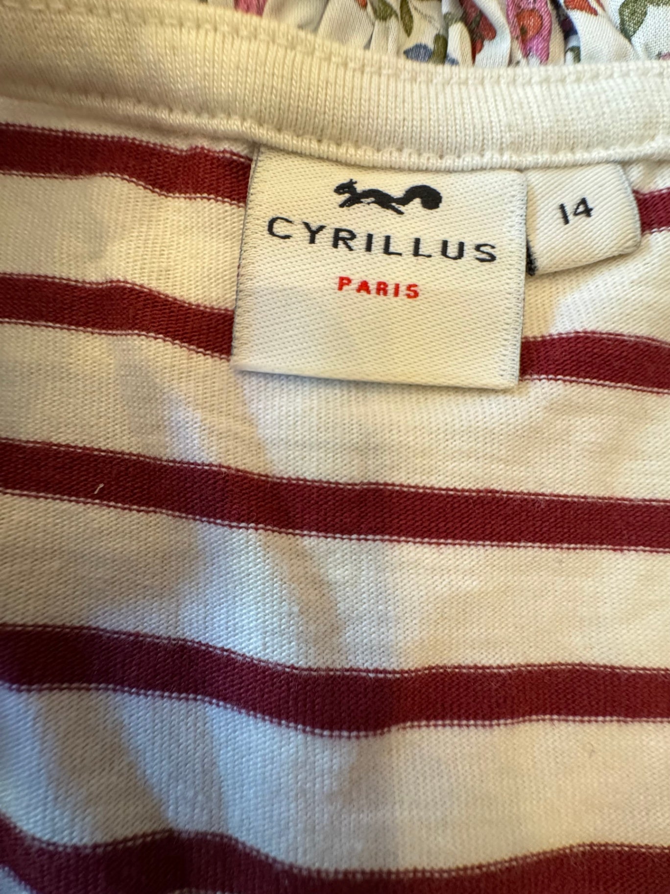 Langarmshirt Mädchen Weiß mit roten Streifen und Plissee-Kragen Gr.14 | Cyrillus