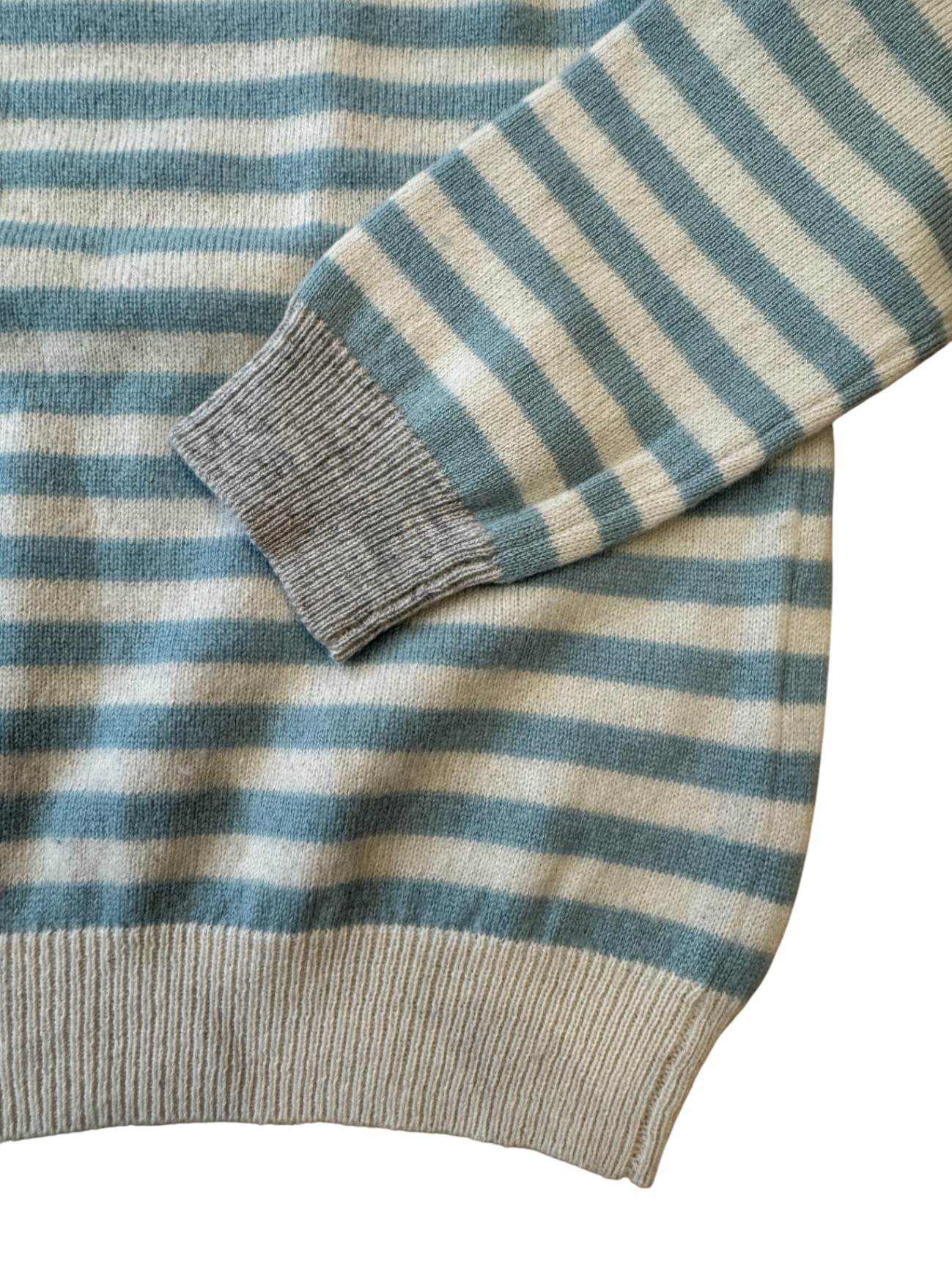 Pullover creme-türkis gestreift 100% Kaschmir Gr.128/134 | Lüttenwohl Kaschmir