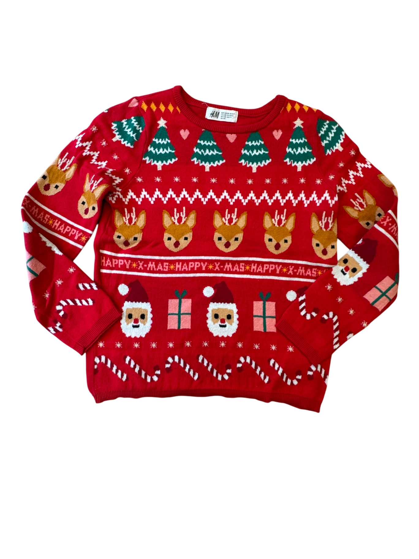 Pullover Rot mit bunten Weihnachtsmotiven Gr.122 | H&M