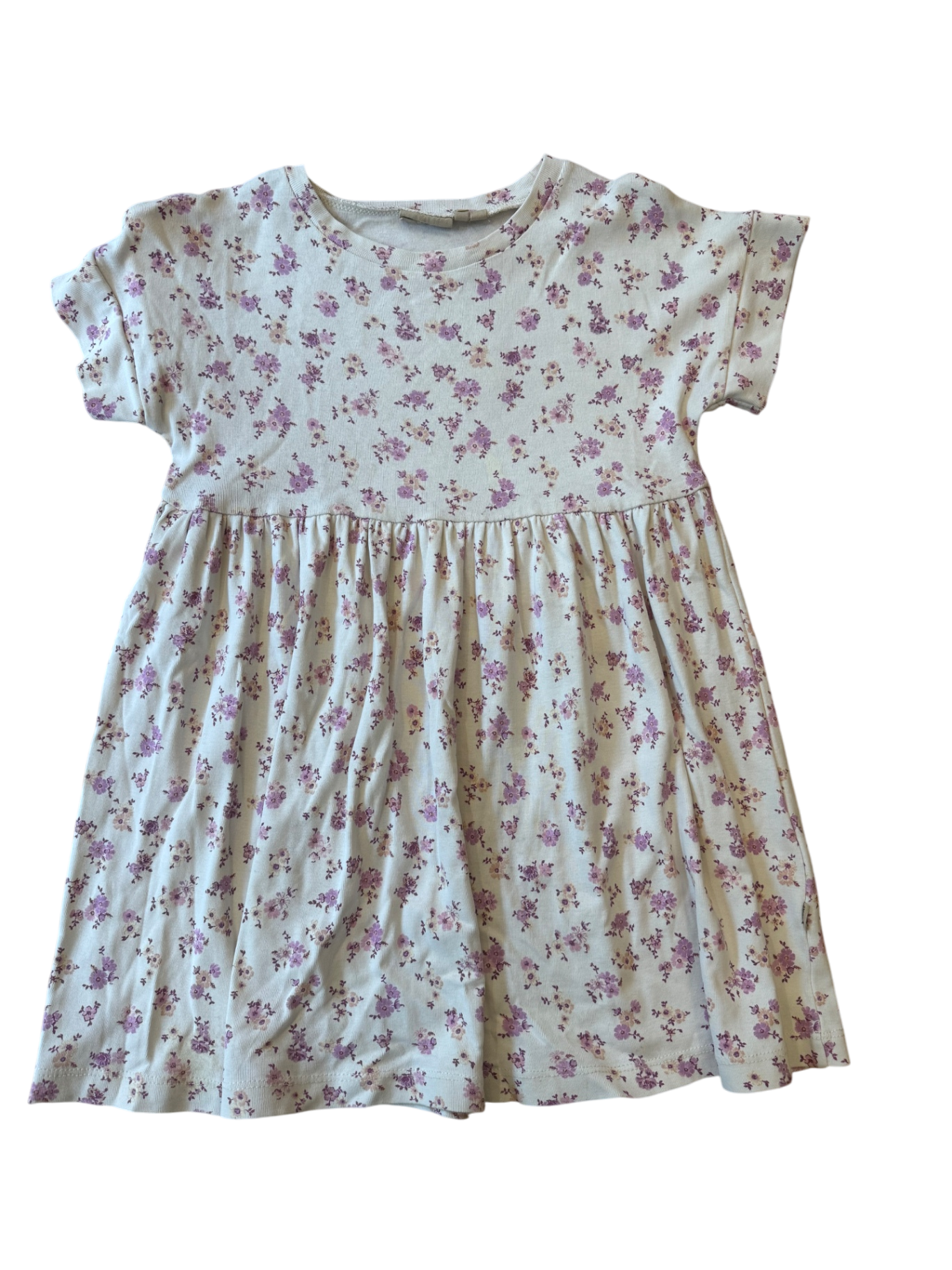 Kleid Beige mit blauem Blümenmuster Gr.110 | Wheat