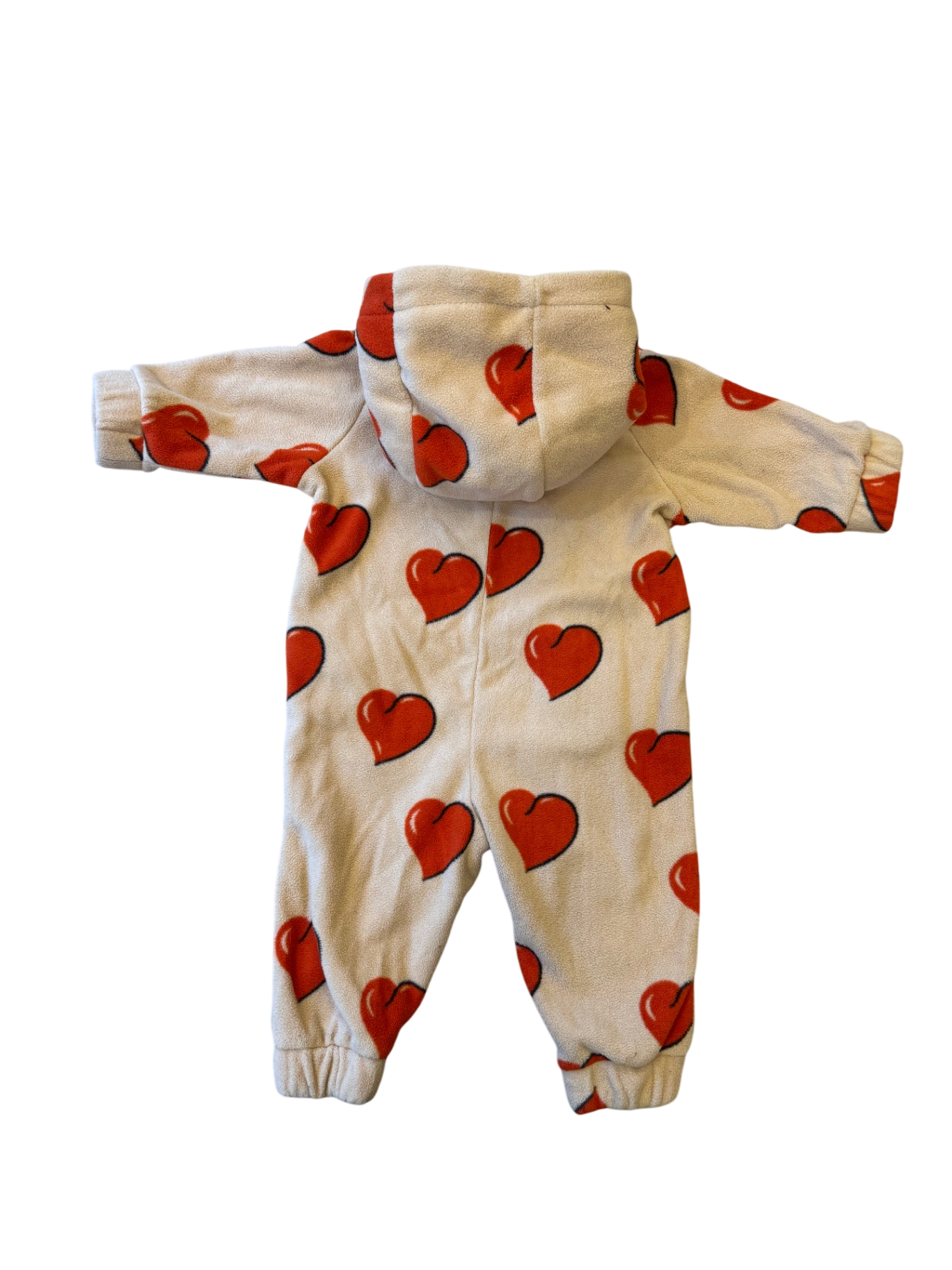 Fleece Onesie Beige mit roten Herzen Gr.62 | mini rodini