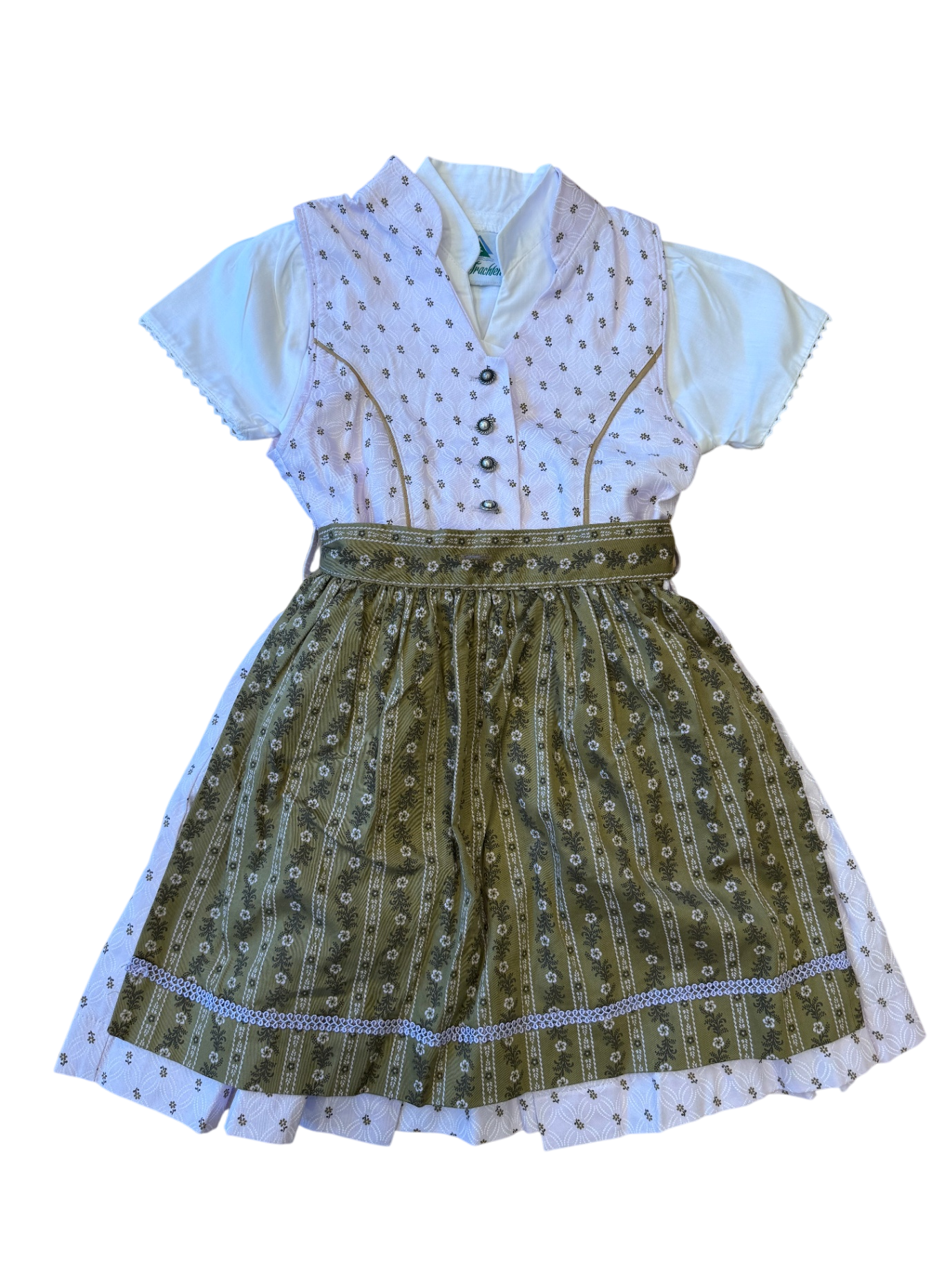 Dirndl mit Bluse Rosa, Olivgrün, Gr.92 | Isar Trachten