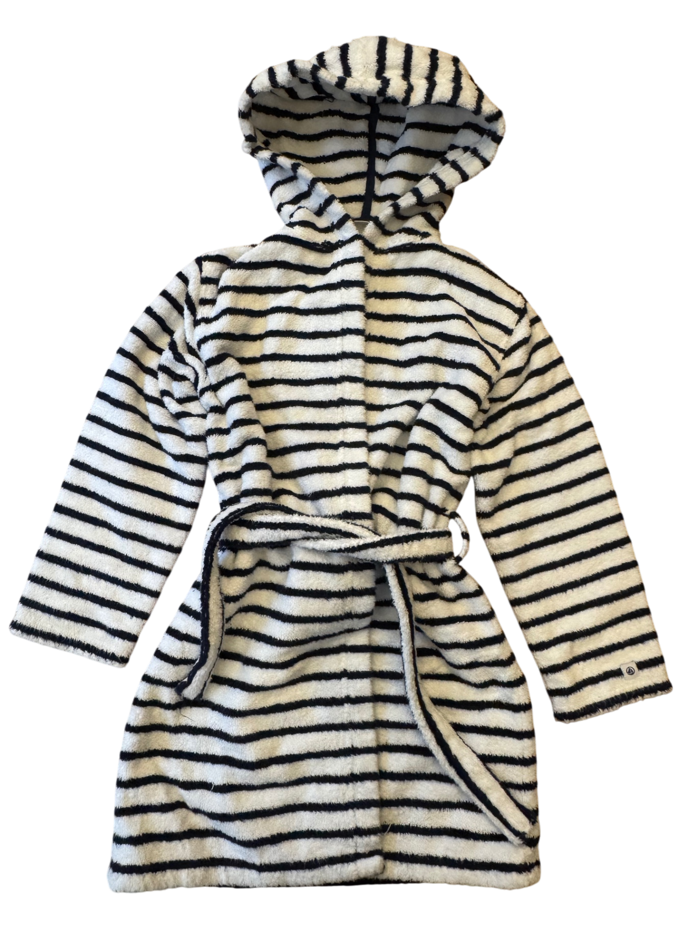 Bademantel Frottee weiß mit schwarzen Streifen Gr.128 | Petit bateau