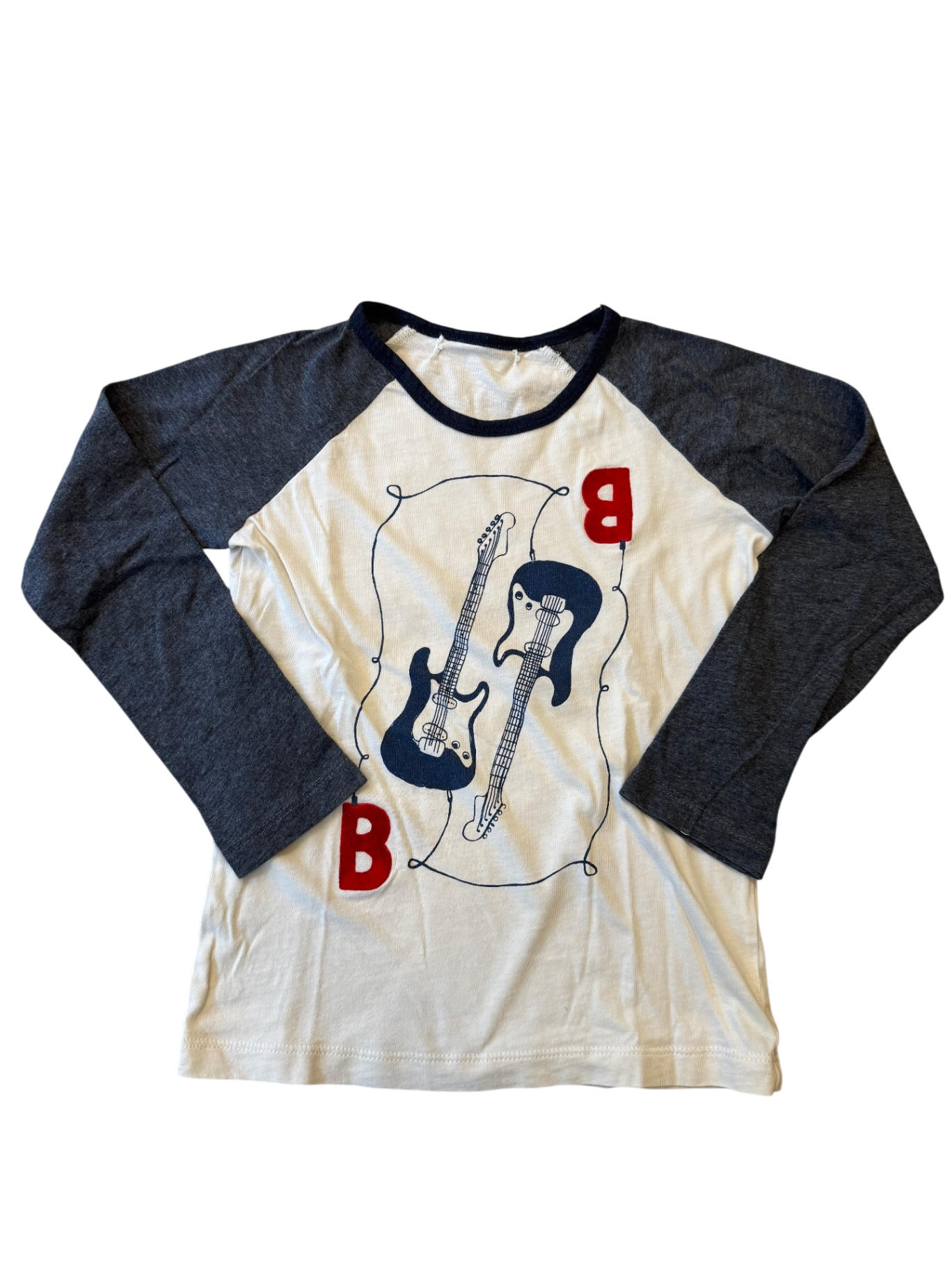 Langarmshirt Beige mit Gitarren-Motiv Gr.6 | Bonpoint