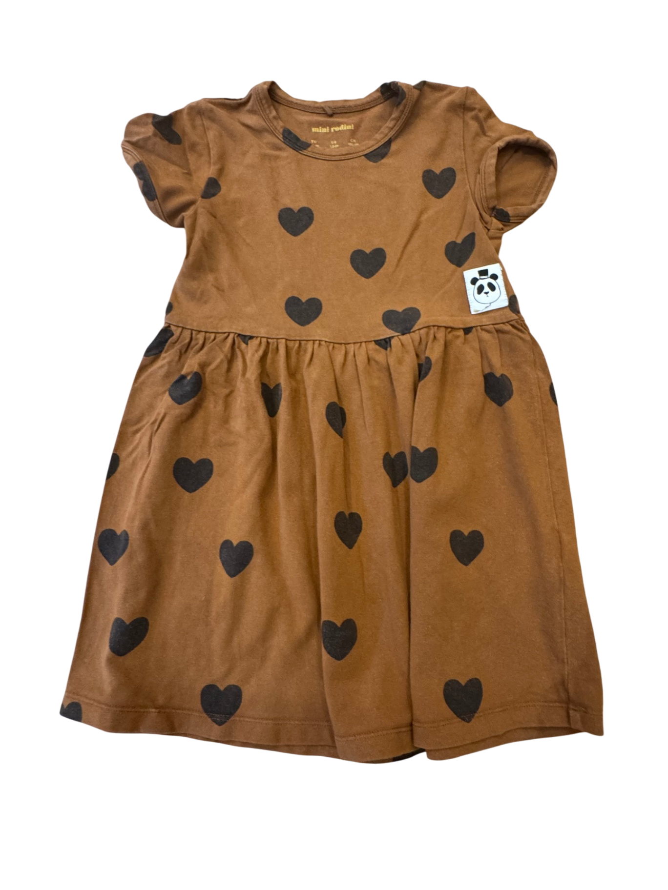 Kleid Braun mit schwarzen Herzen Gr.98 | Mini Rodini