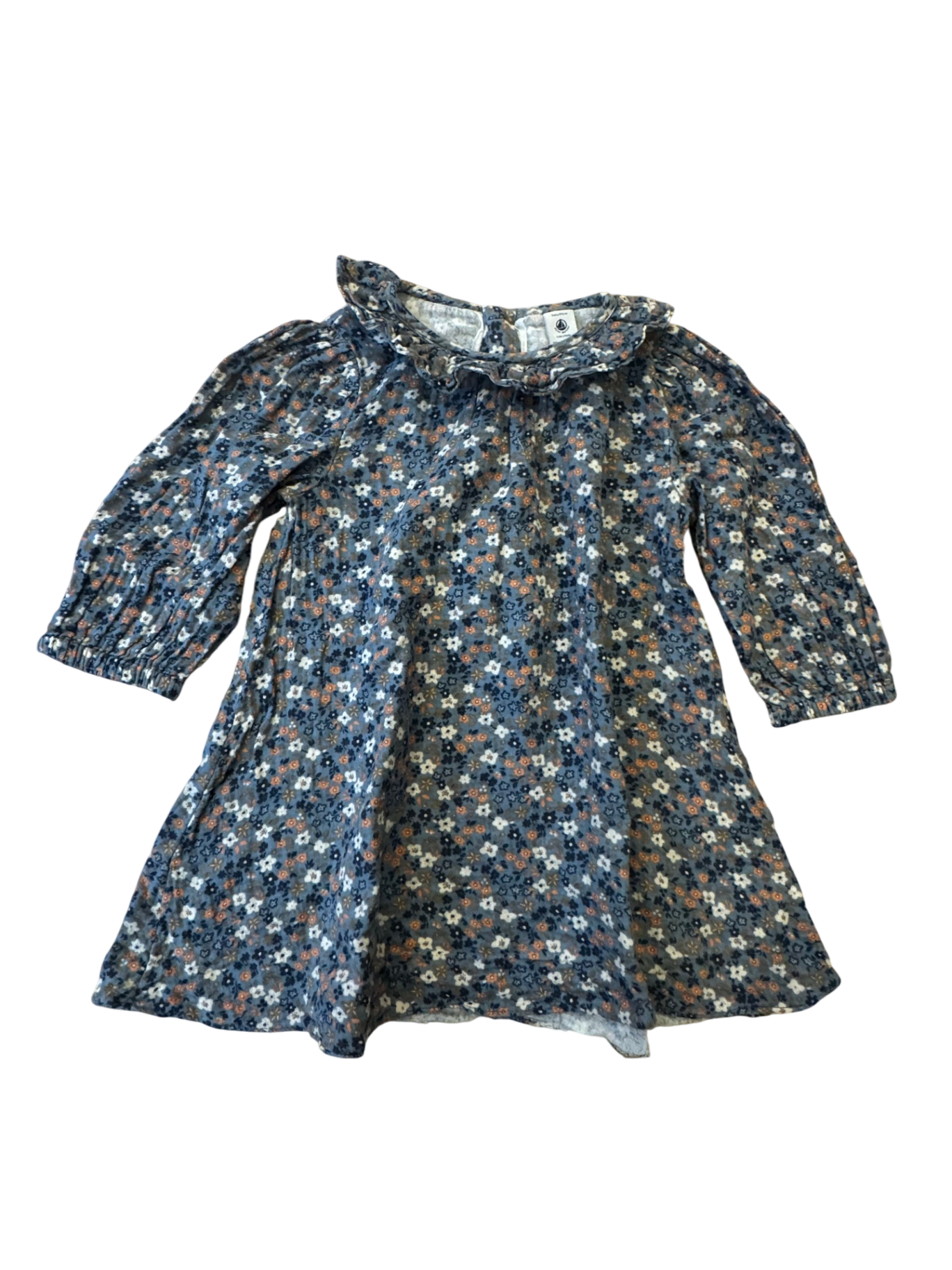 Kleid blaugrau mit Blümchen Gr.92 | Petit Bateau
