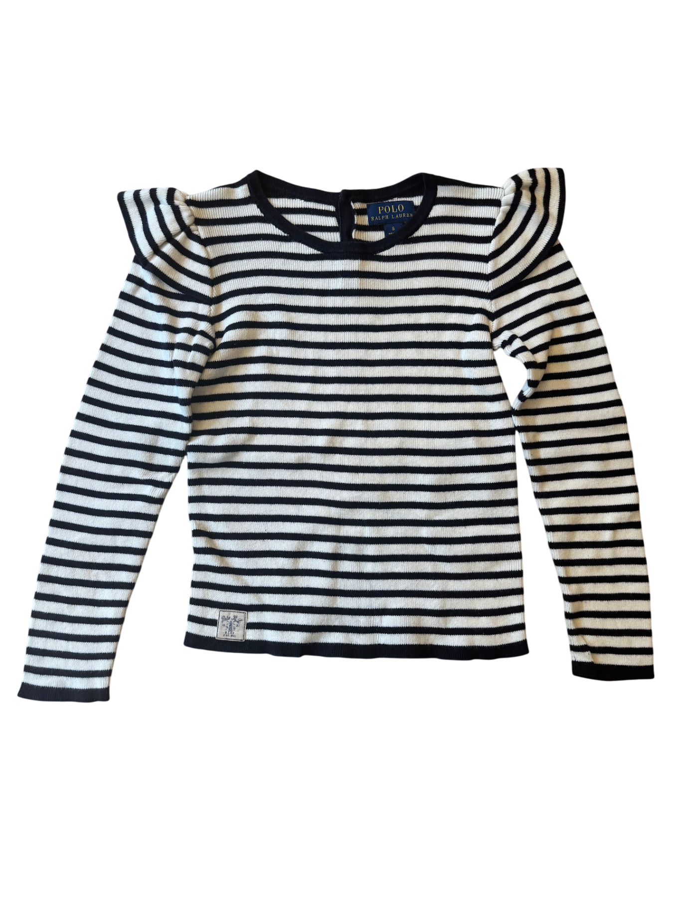 Pullover mit Rüschen Beige/Blau gestreift Gr.116 | Polo Ralph Lauren