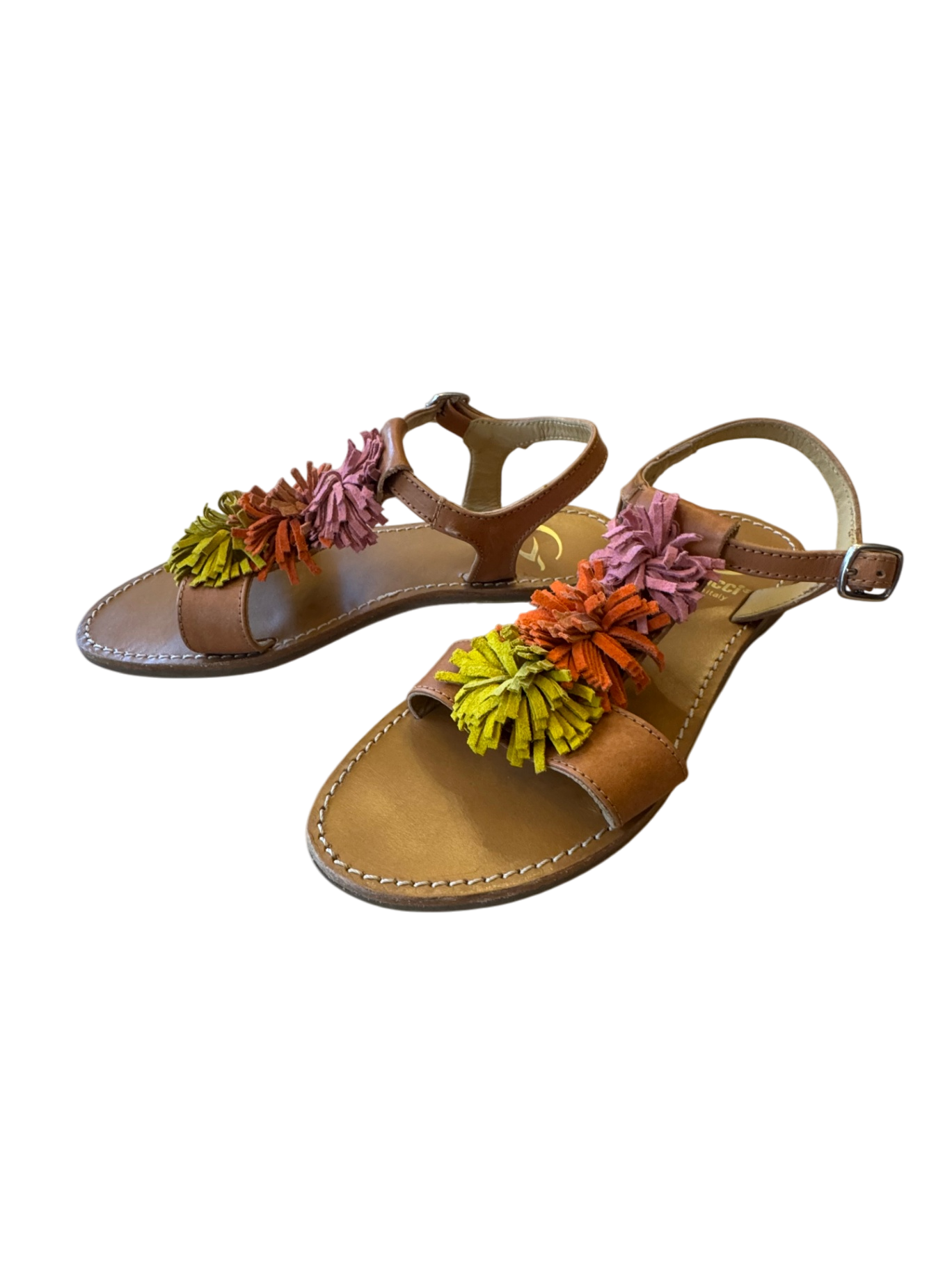 Sandalen Braun, Mehrfarbig (Gelb, Orange, Pink), Fransen Gr.33 | Gallucci