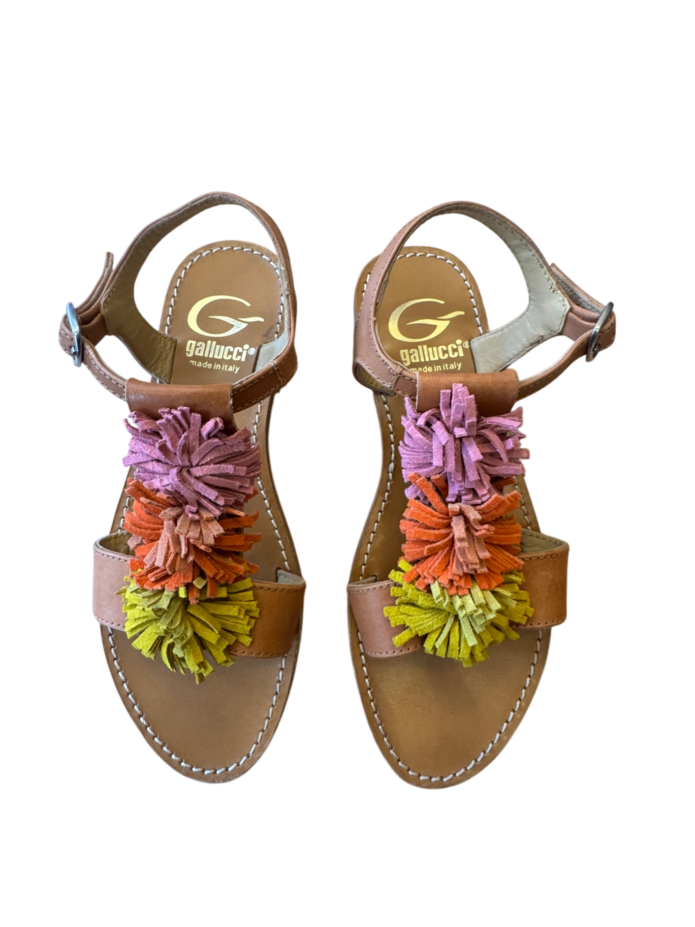 Sandalen Braun, Mehrfarbig (Gelb, Orange, Pink), Fransen Gr.33 | Gallucci