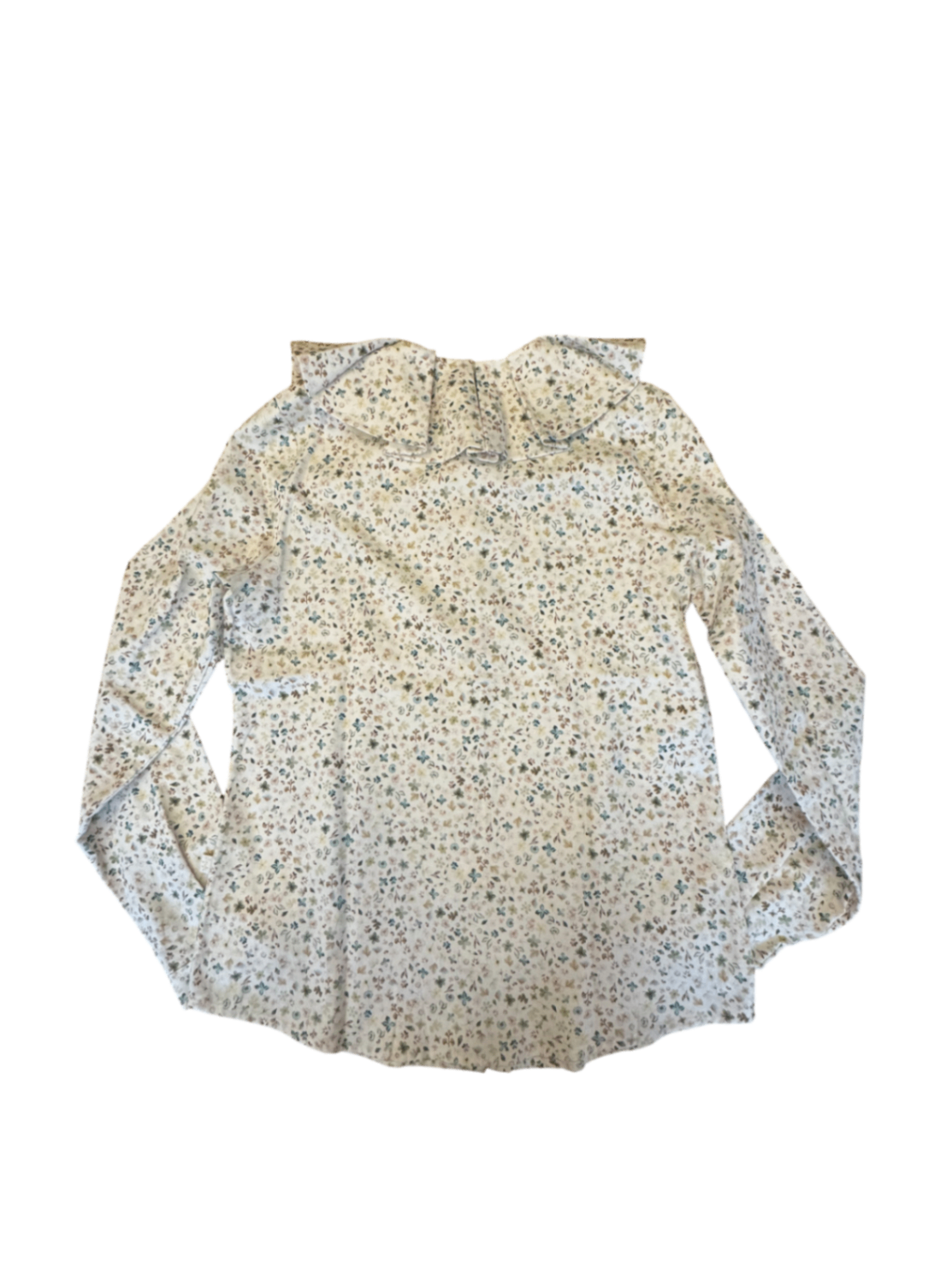 Bluse Creme mit buntem Blumenmuster und Rüschenkragen Gr.14 | il gufo