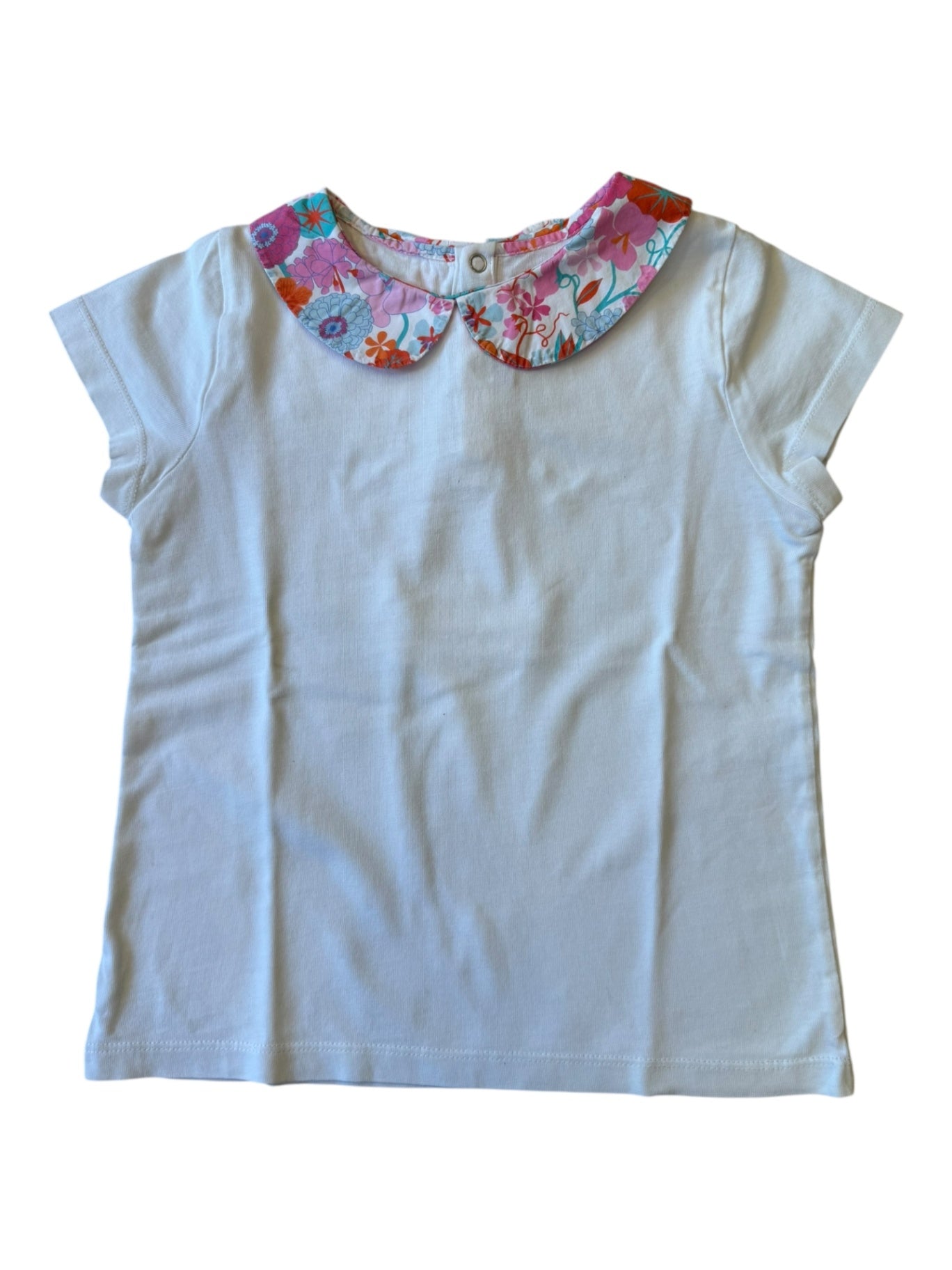 T-Shirt Weiß mit floralem Bubi-Kragen Gr.128 | Jacadi