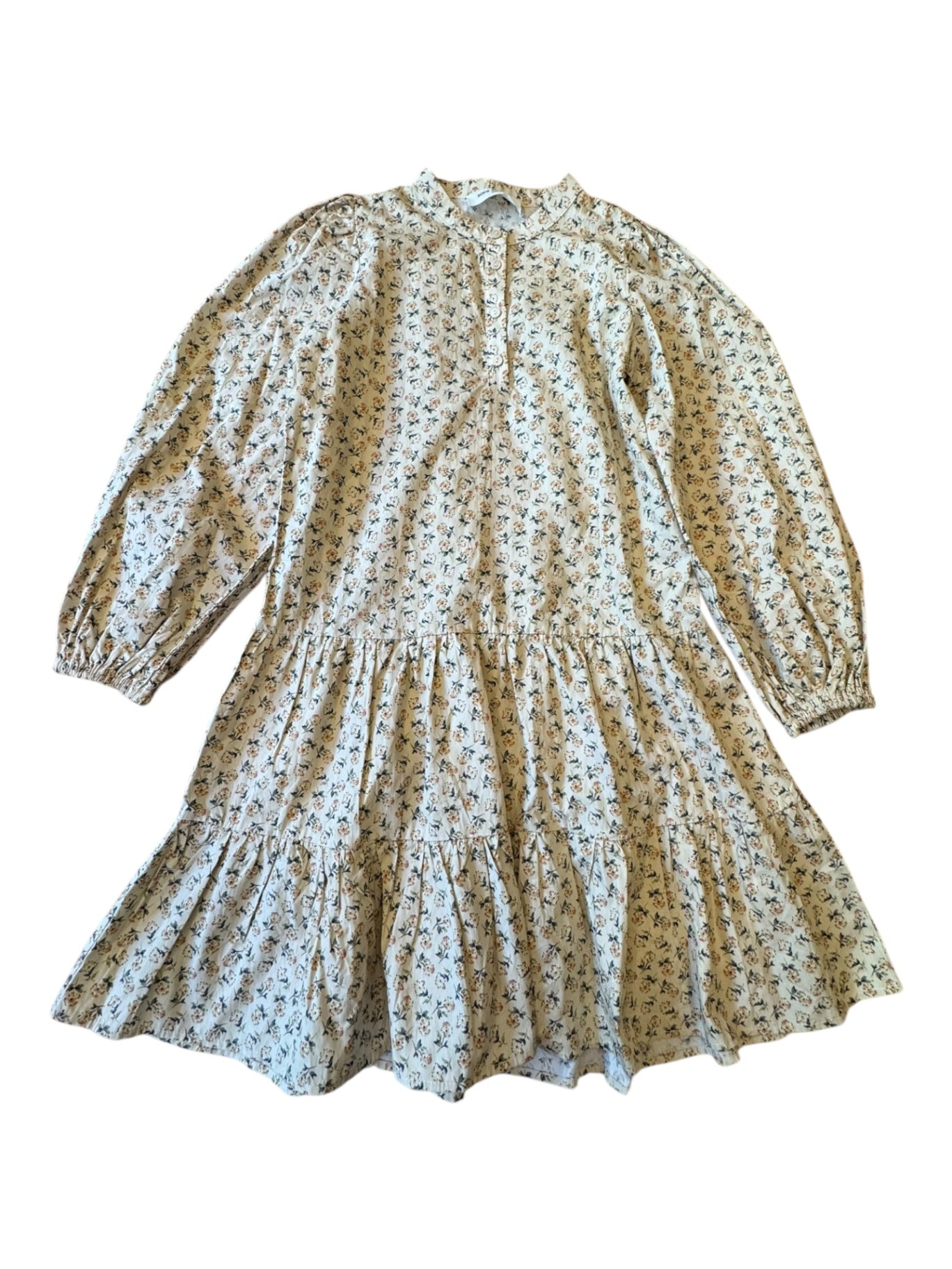 Volant-Kleid Midi Beige mit Blumenmuster Gr.140 | Sofie Schnoor