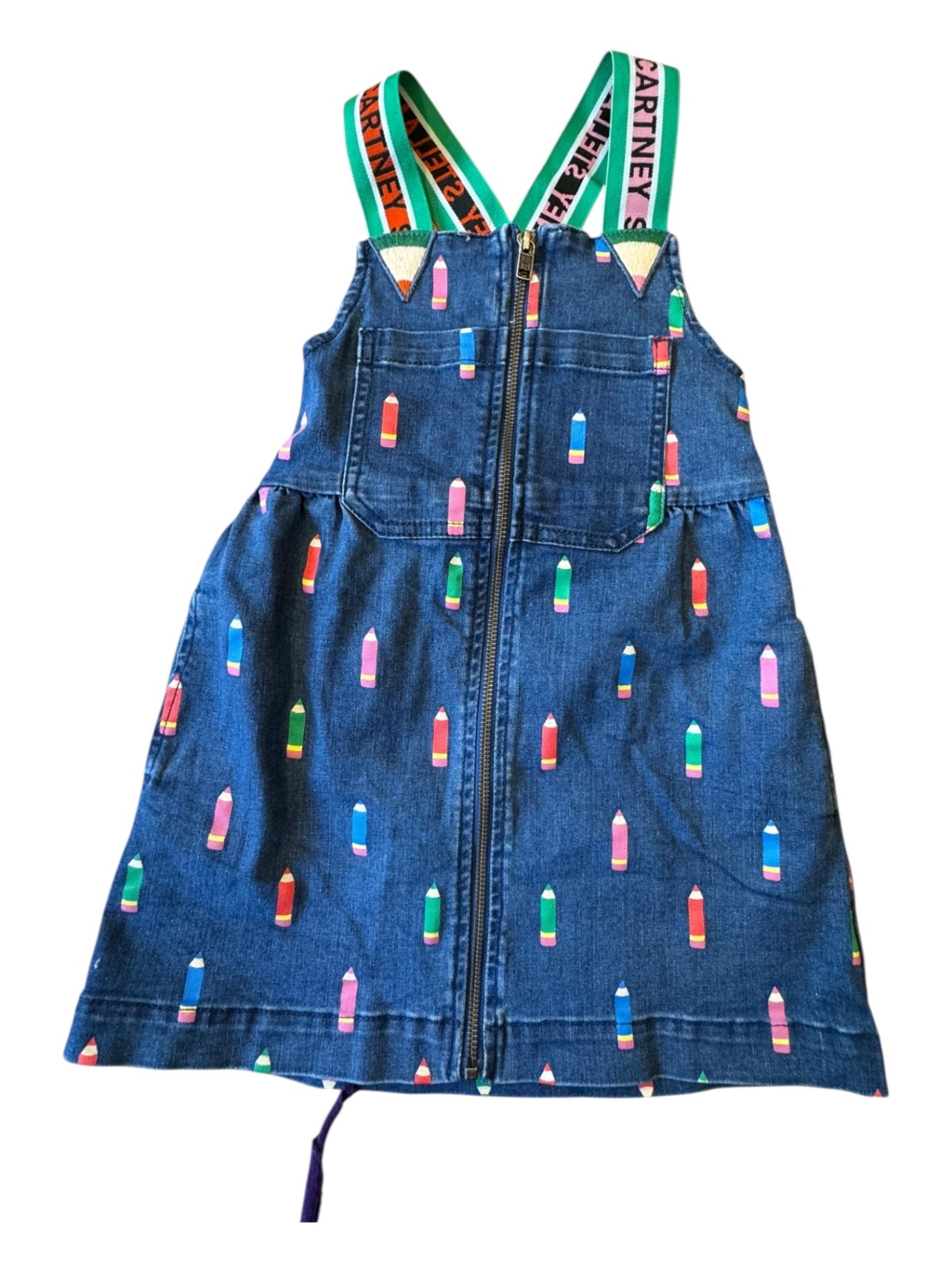 Latz-Kleid Blau mit bunten Bleistift-Motiven Gr.110 | Stella McCartney