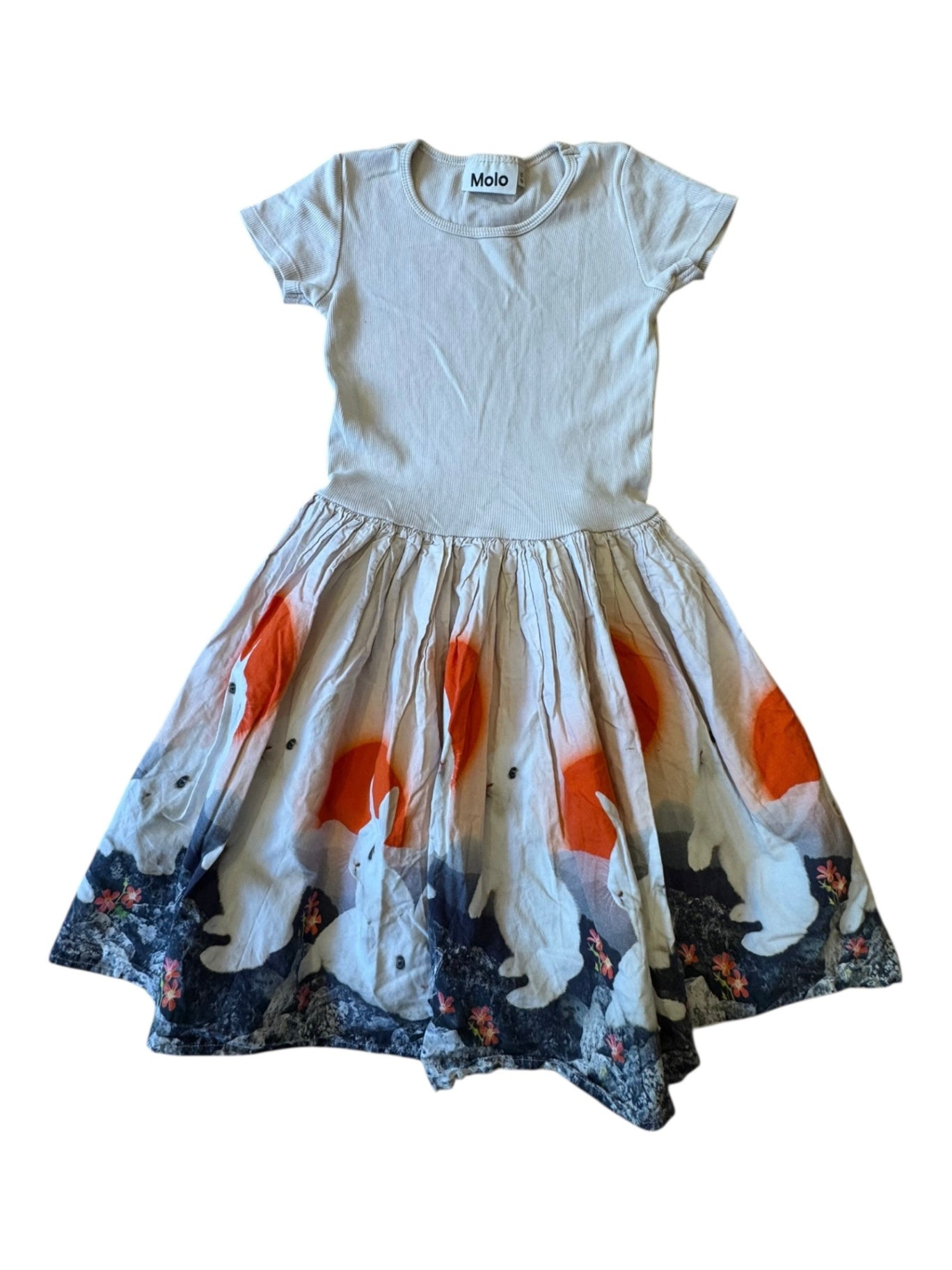 Kleid Beige mit Häschen-Motiv Gr.122/128 | MOLO
