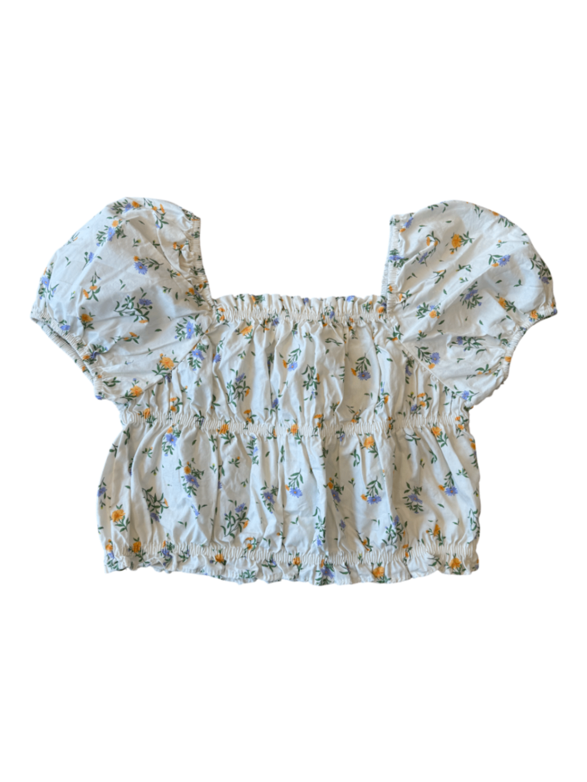 Carmen-Bluse Puffärmel Weiß mit Blumenmuster Gr.152 | ZARA