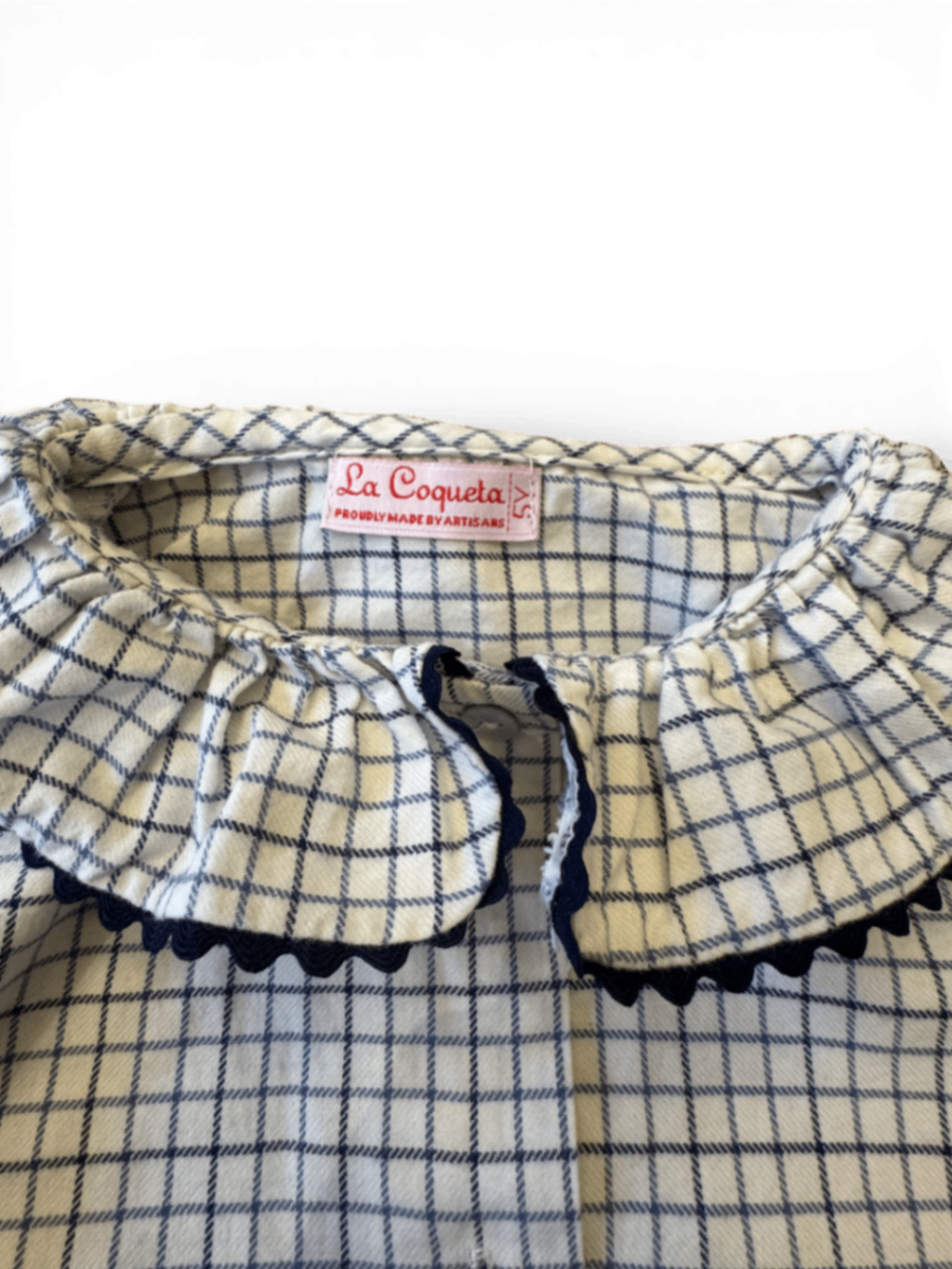 Bluse creme-blau kariert Gr.104/110 | La Coqueta