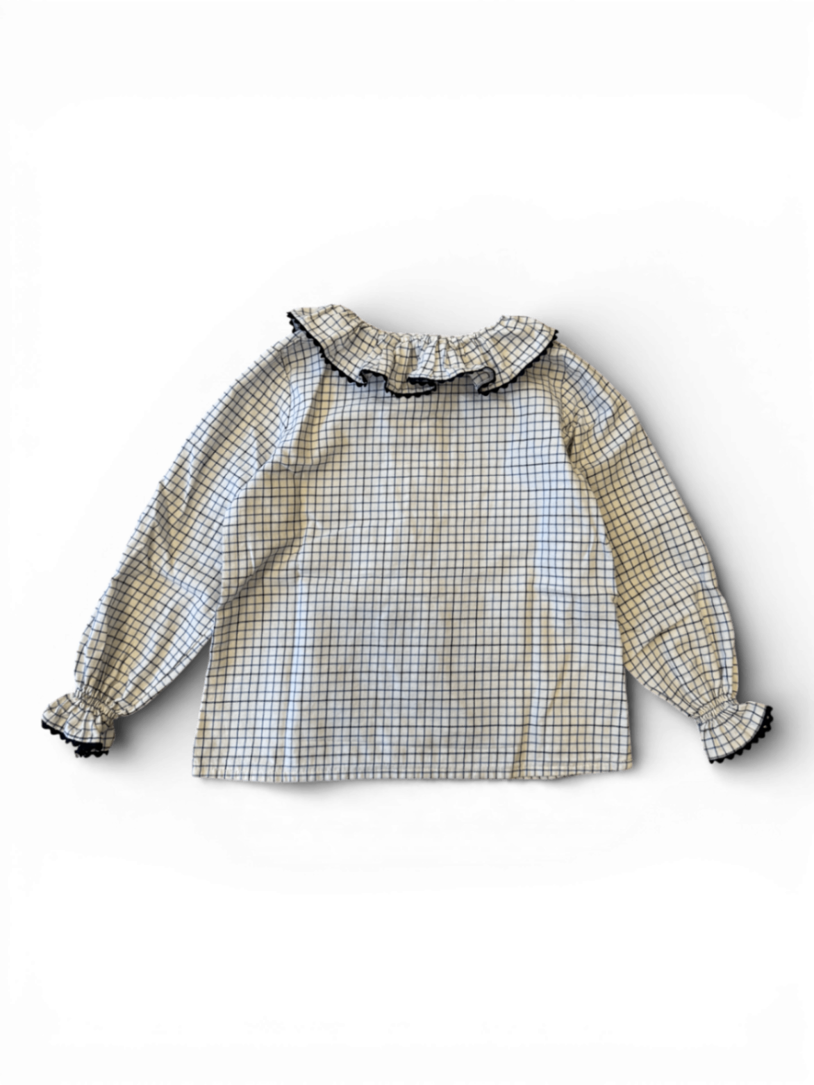 Bluse creme-blau kariert Gr.104/110 | La Coqueta