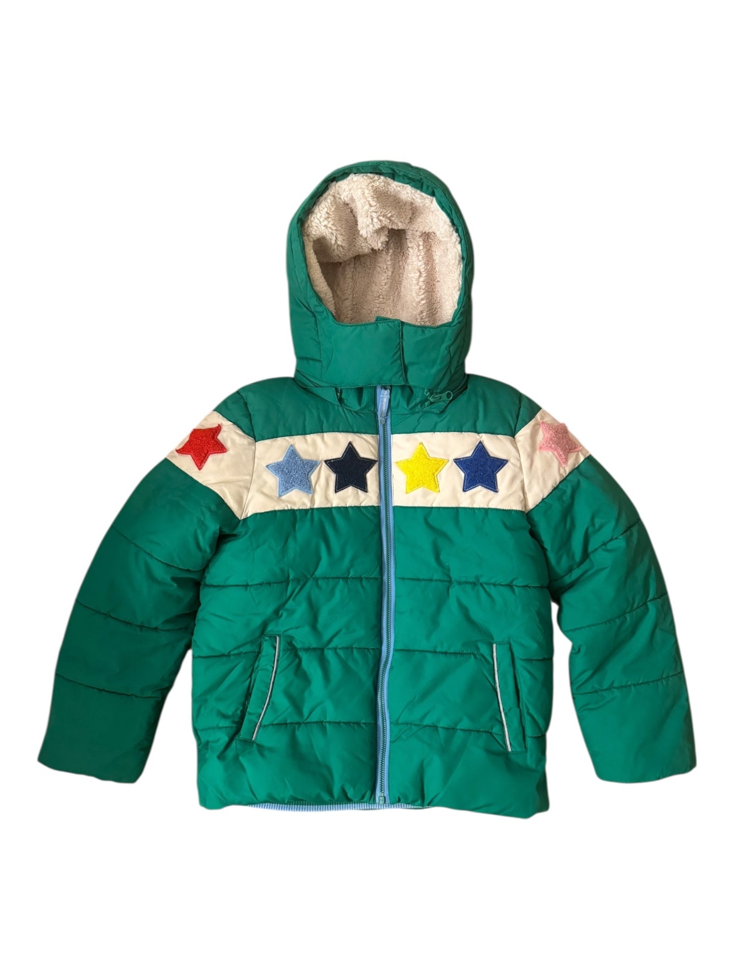 "Highland Green Stars" Jacke gefüttert Jungs Grün, bunte Sterne Gr.140 | Mini Boden