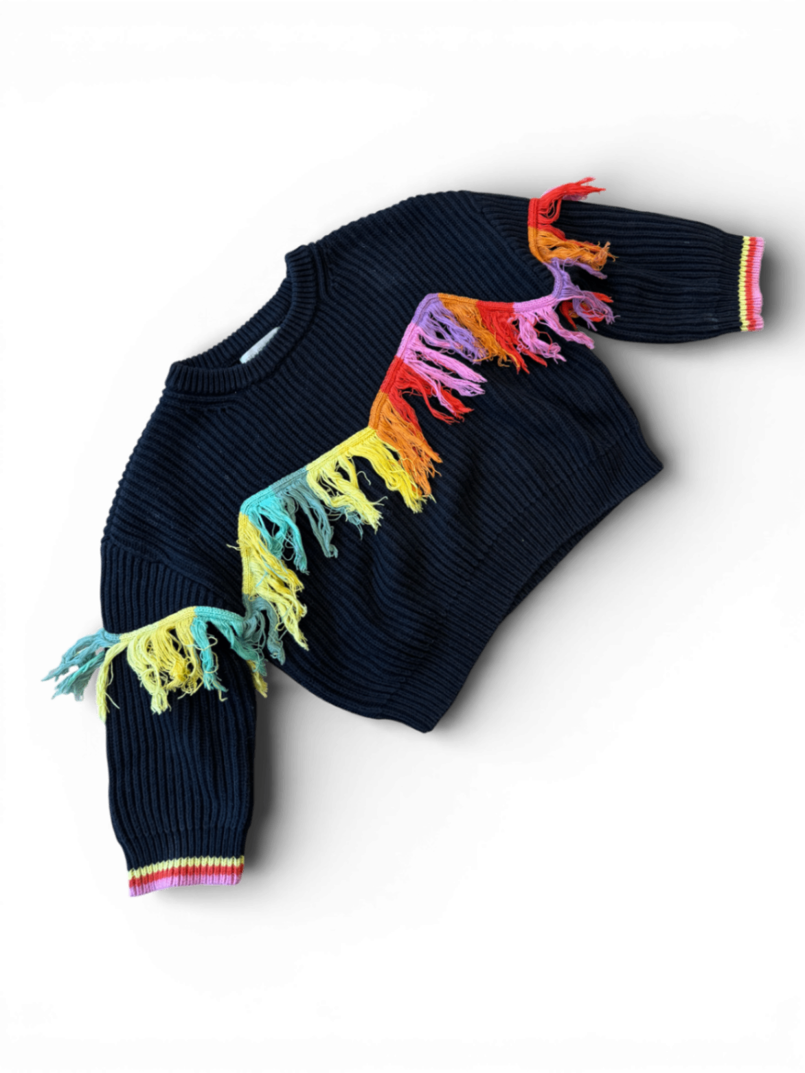 Pullover Schwarz mit Fransen in Regenbogenfarben Gr.104 | Stella Mc Cartney Kids