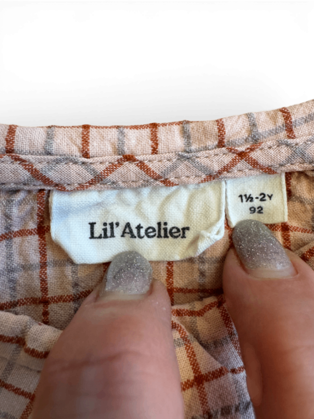 baby Oberteil Bluse Beige mit Karomuster Gr.92 | Lil' Atelier