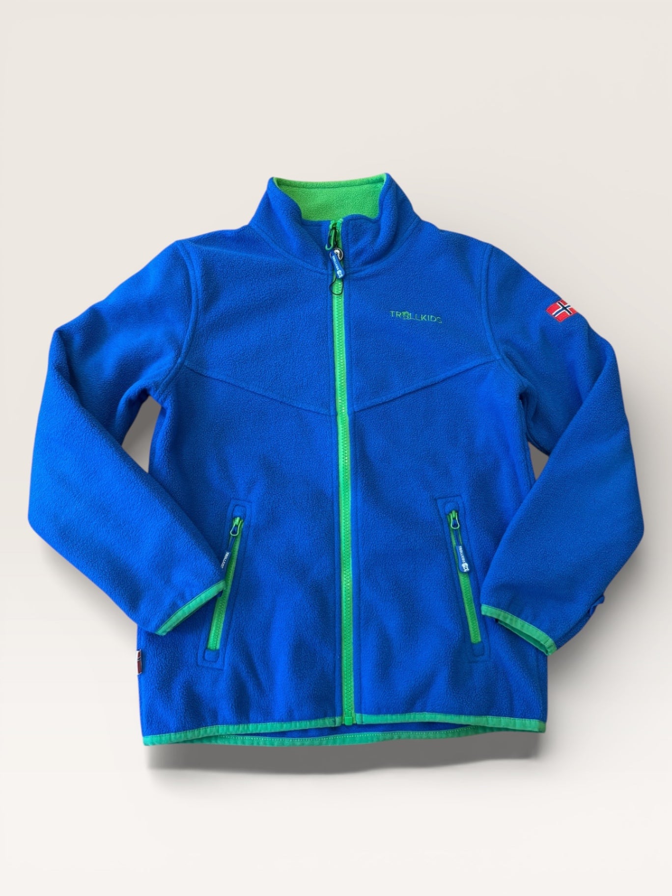Oppdal Jacket XT Fleecejacke Blau mit neongrünen Akzenten Gr.140 | Trollkids