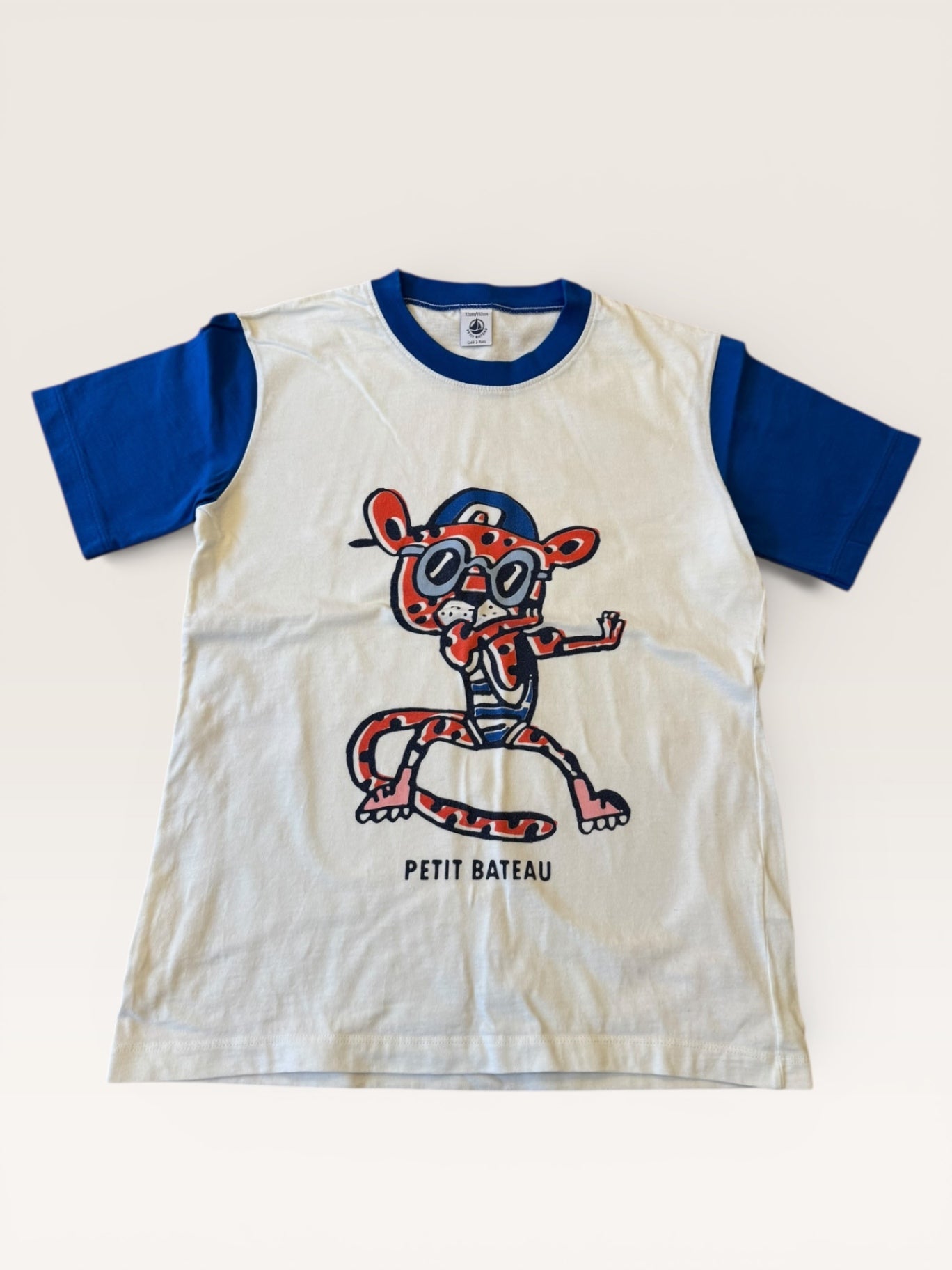 T-Shirt mit Leoparden-Motiv blau-weiß  Gr.152 | Petit Bateau