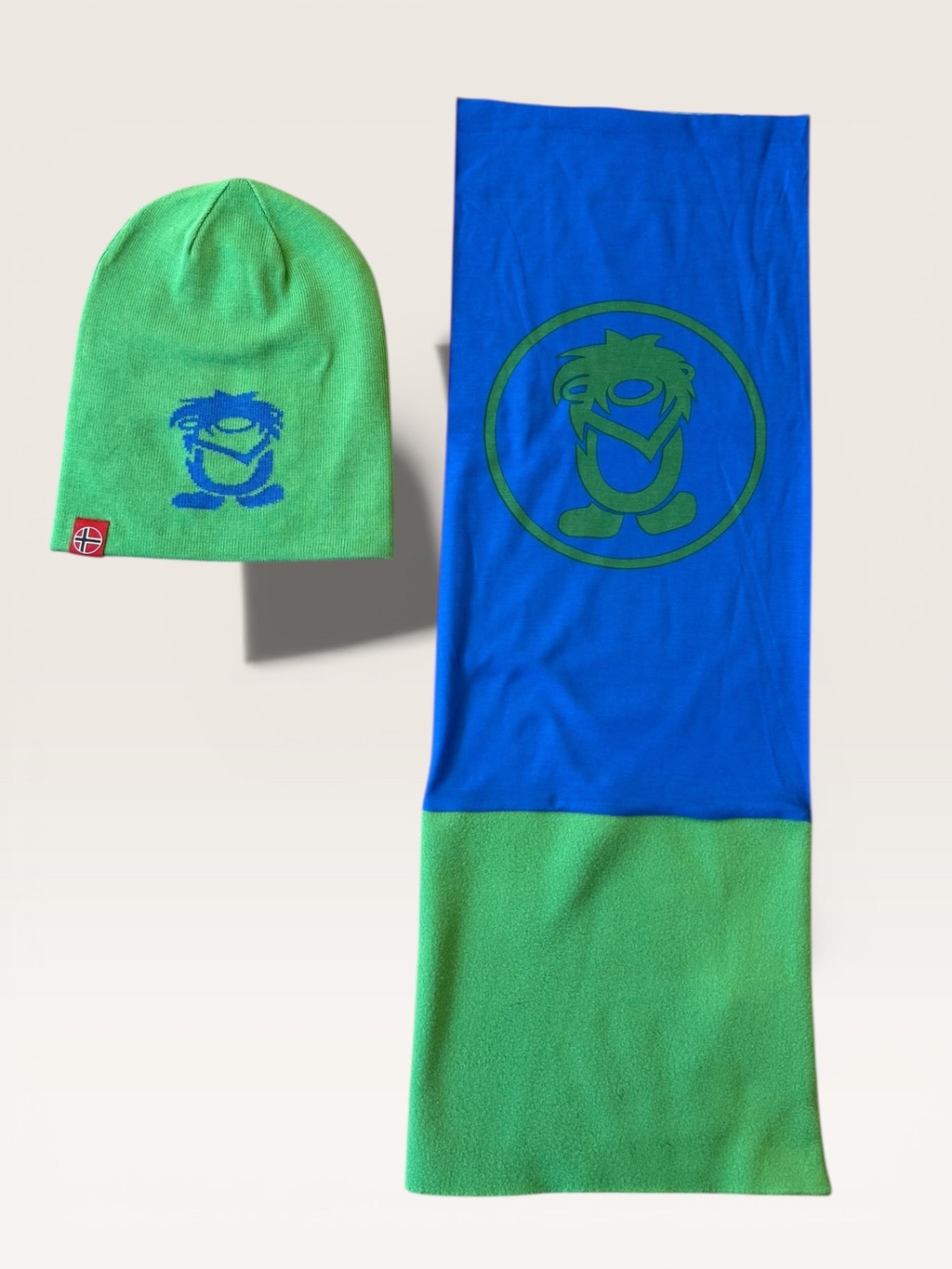 Set: Mütze und Schlauchschal in Blau und Neongrün Gr.7-8 | Trollkids
