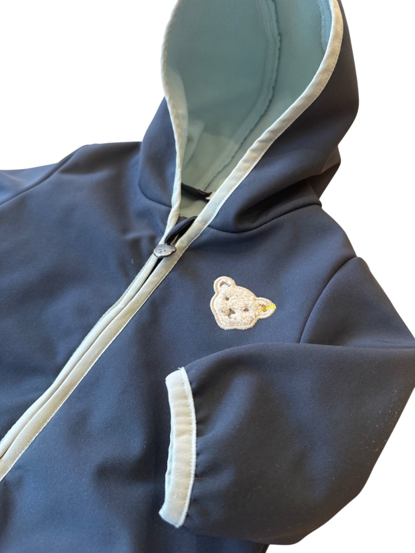 Softshelljacke Dunkelblau mit Teddy-Logo und Kapuze Gr.68 | Steiff