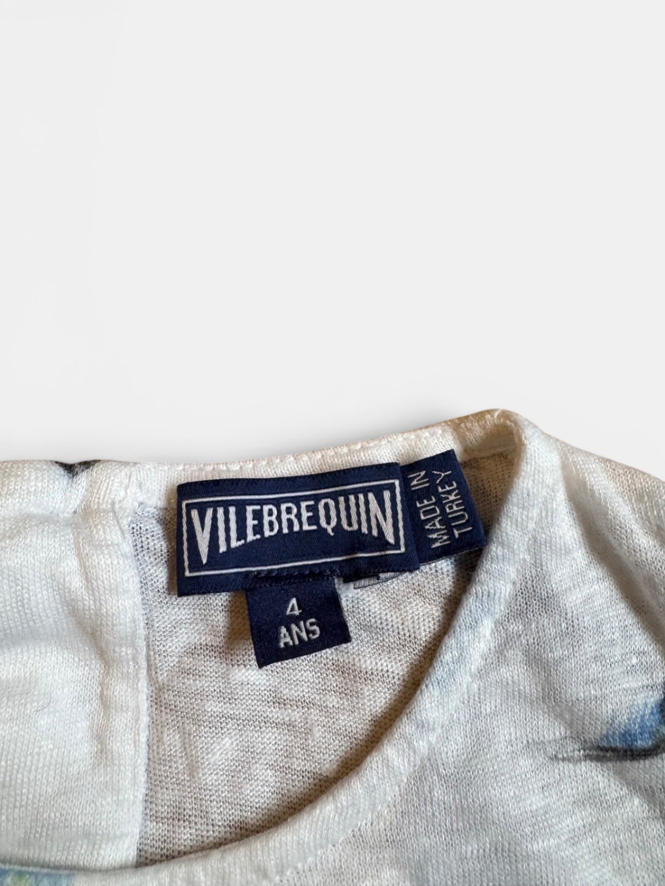 Kleid Weiß mit blauen Federn Gr.104 | Vilebrequin