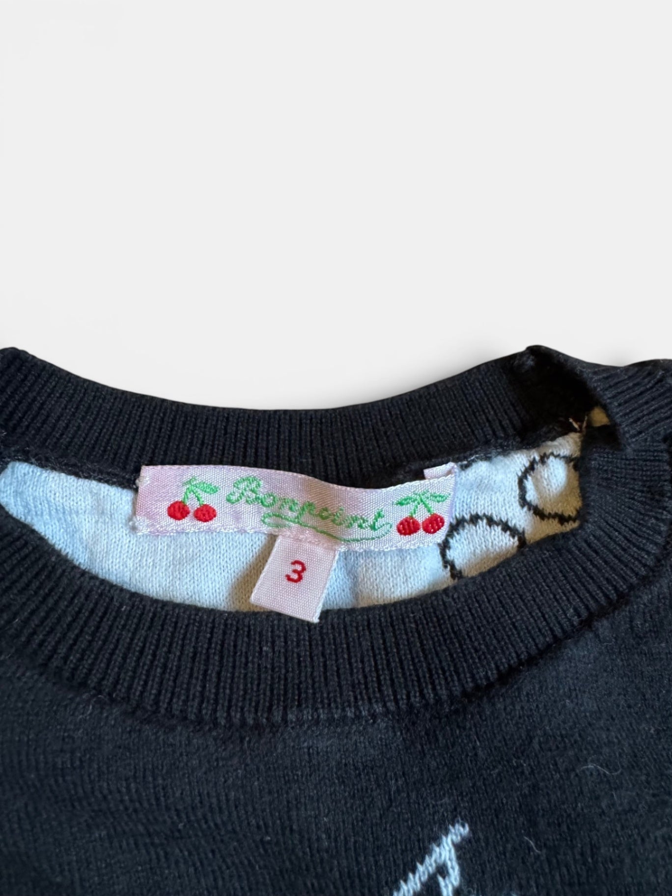 Pullover Kurzarm Schwarz mit Kirschmuster Gr.92|98 | Bonpoint