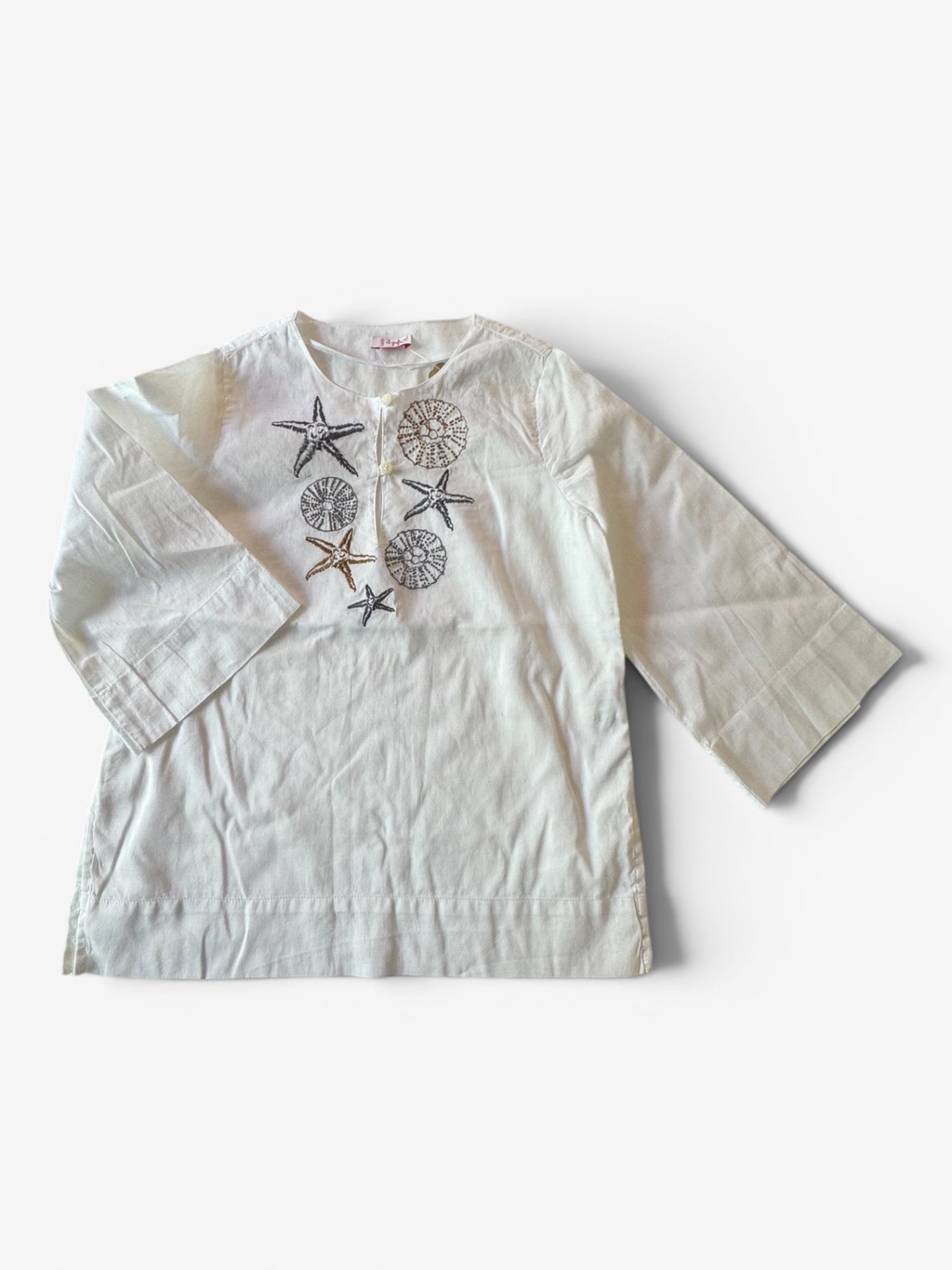 Tunika-Kleid Weiß mit Muschel-Stickerei Gr.104 | Il Gufo