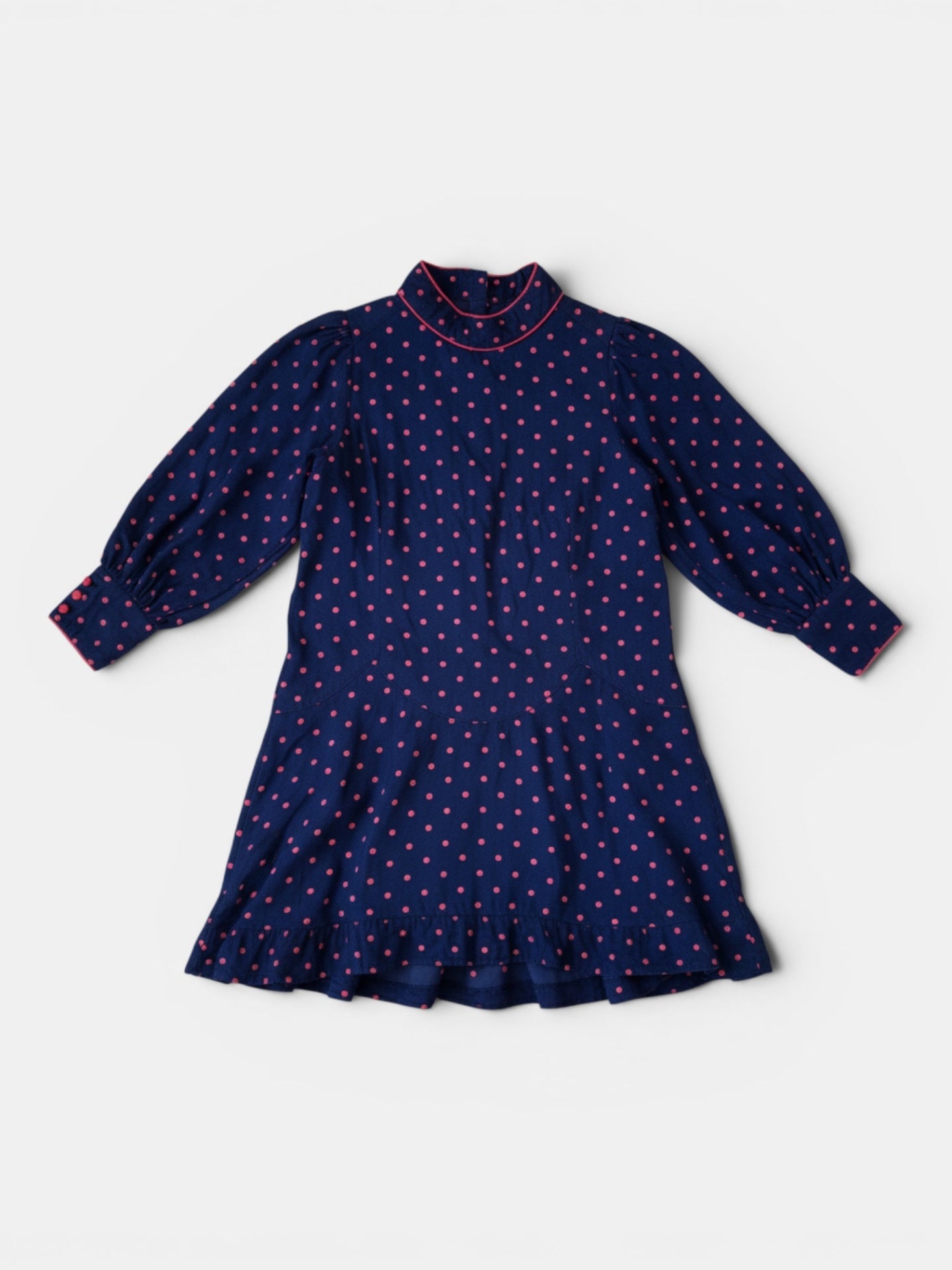 Kleid Midi Dunkelblau mit roten Punkten Gr.110/116 | Little Marc Jacobs